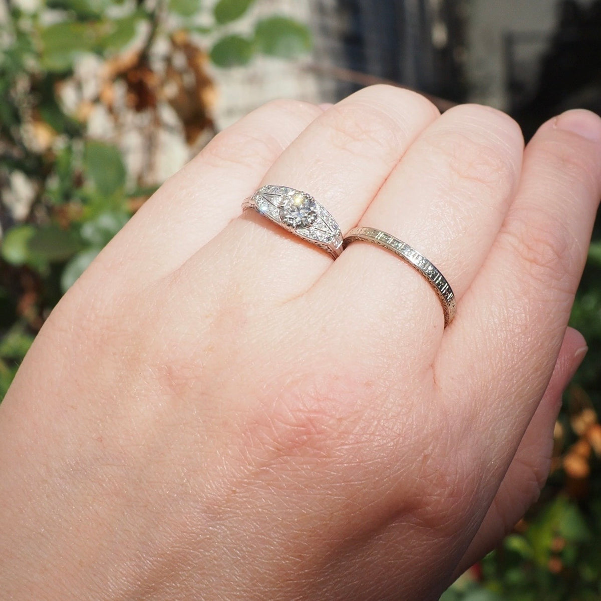 Antique Art Deco c. 1920s Platinum Old European Cut Diamond Engagement Ring