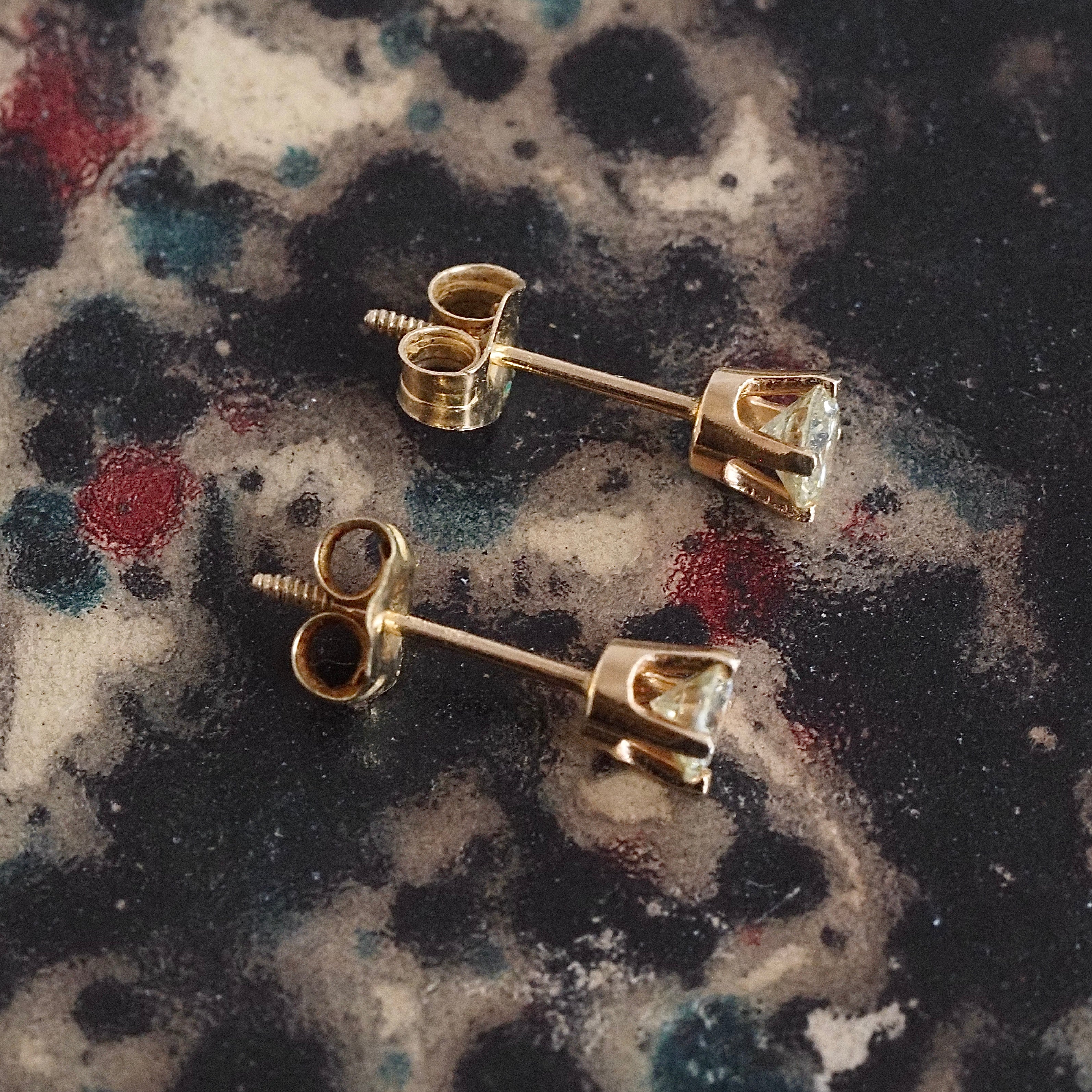 Vintage 14k Gold Pale Yellow Diamond Stud Earrings