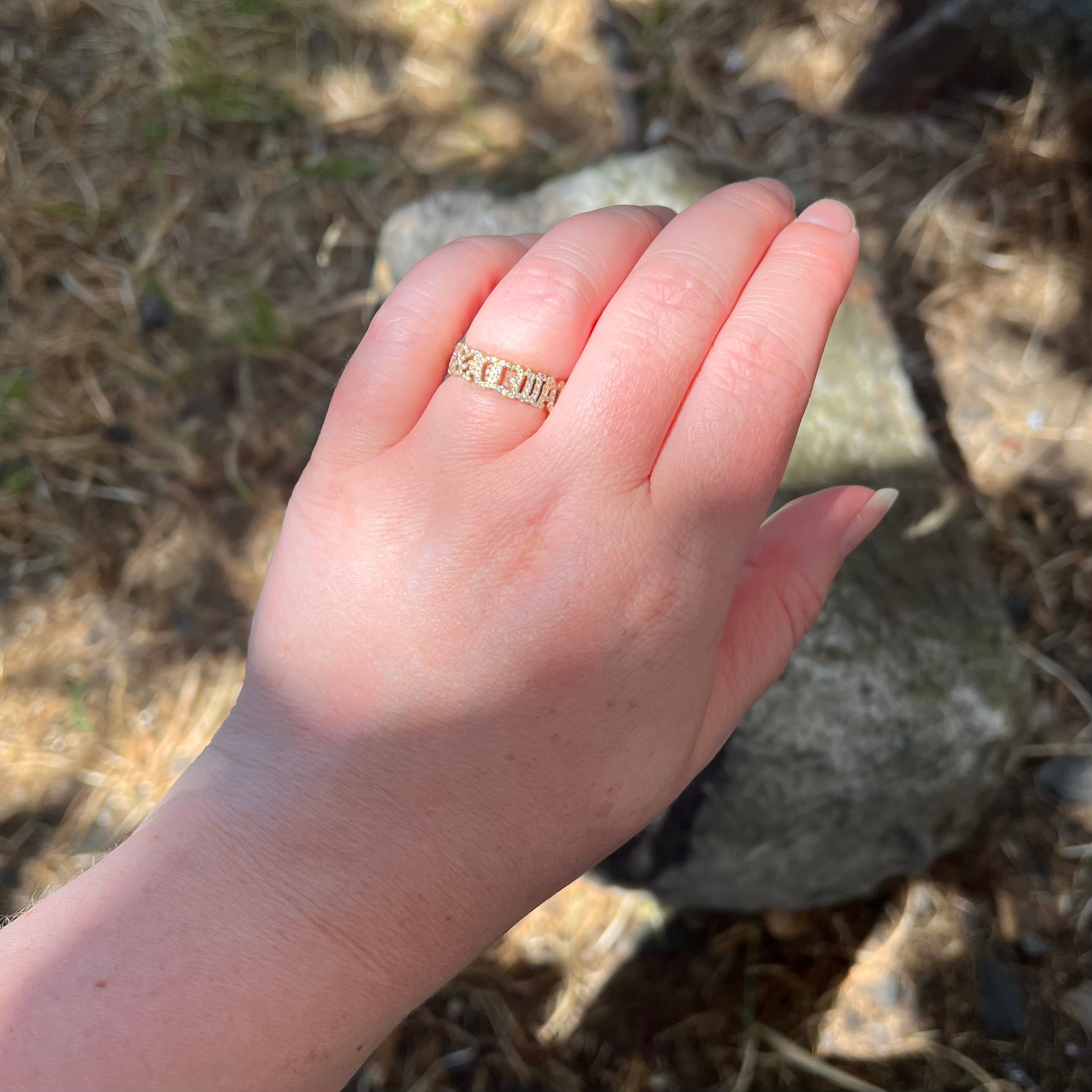 “Always & Forever” Diamond Pavé Script 18k Gold Eternity Band