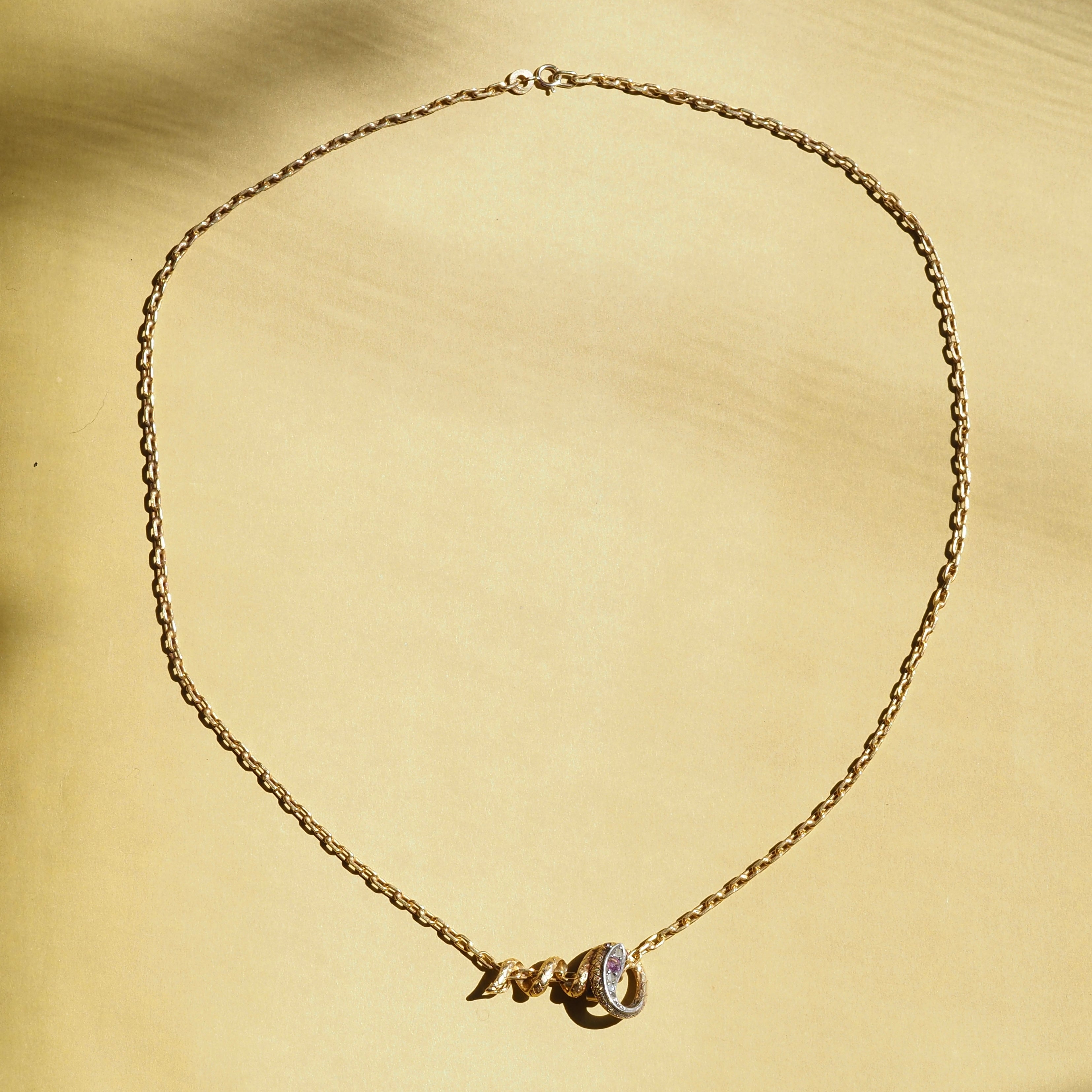 Antique Victorian Snake Natural Ruby Diamond 18k Gold Necklace