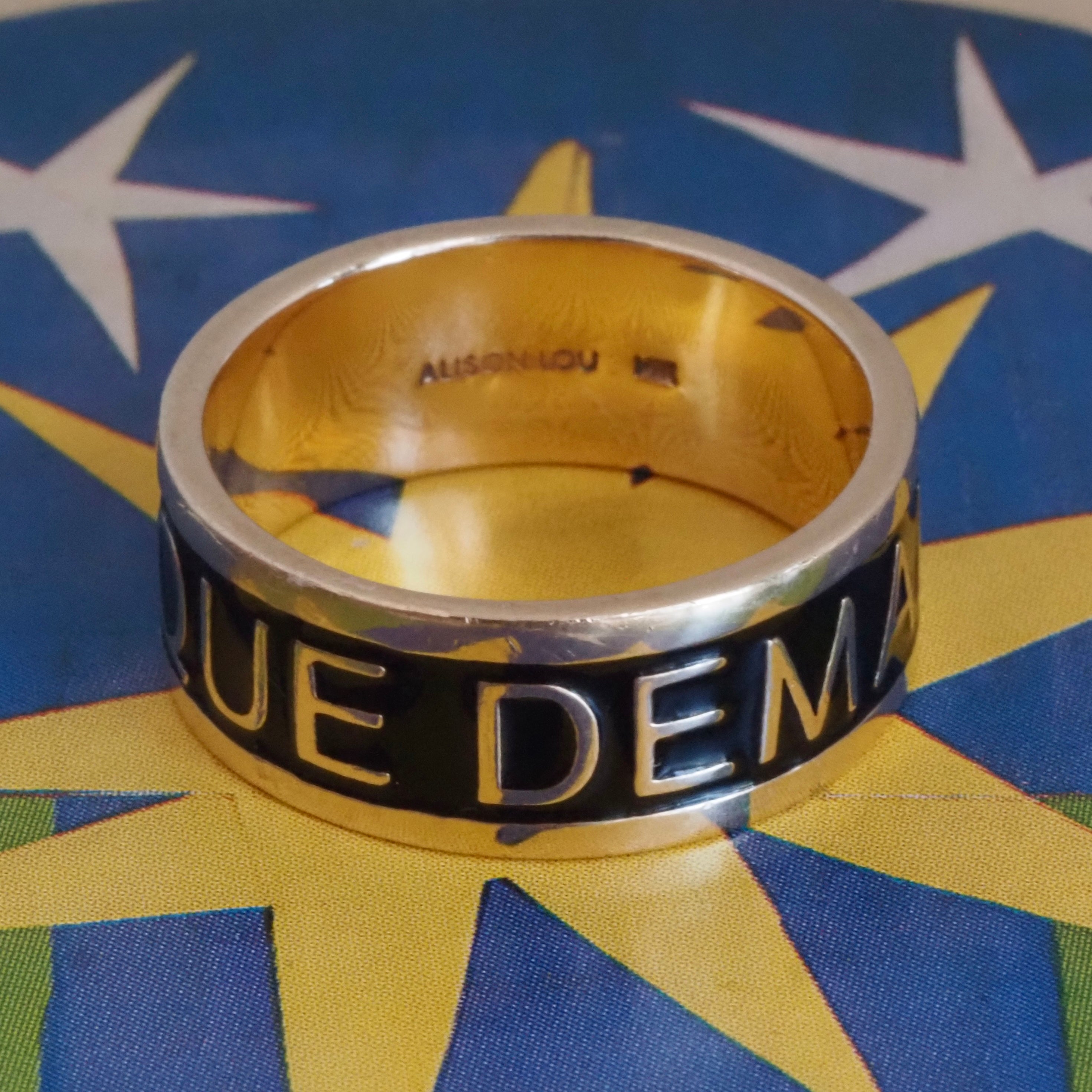 Qu'Heir Que Demain "More Than Yesterday, Less Than Tomorrow" 14k Gold Black Enamel Wide Band