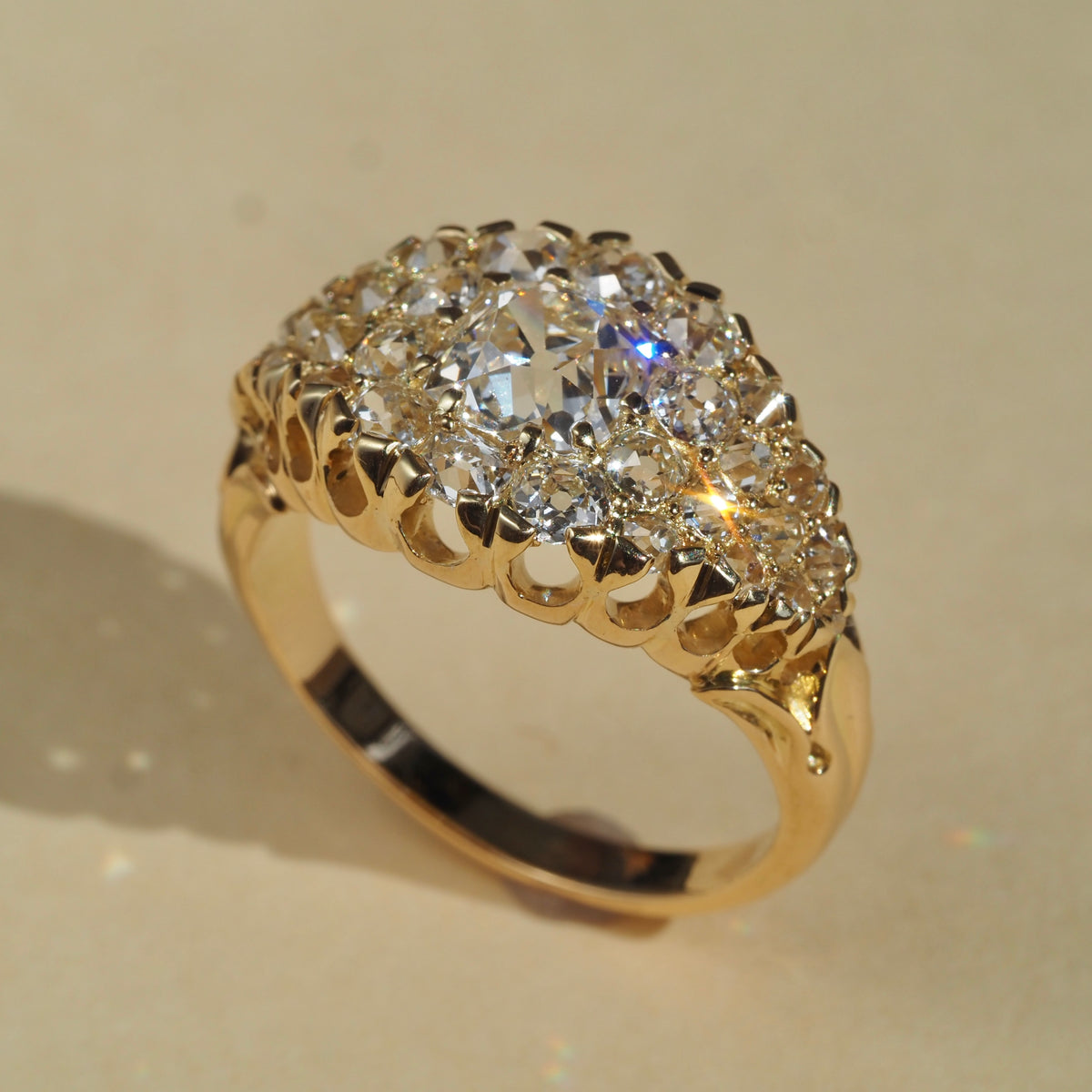 c. 1910 2.90ctw Old Mine Cut Diamond Cluster 18k Gold Ring