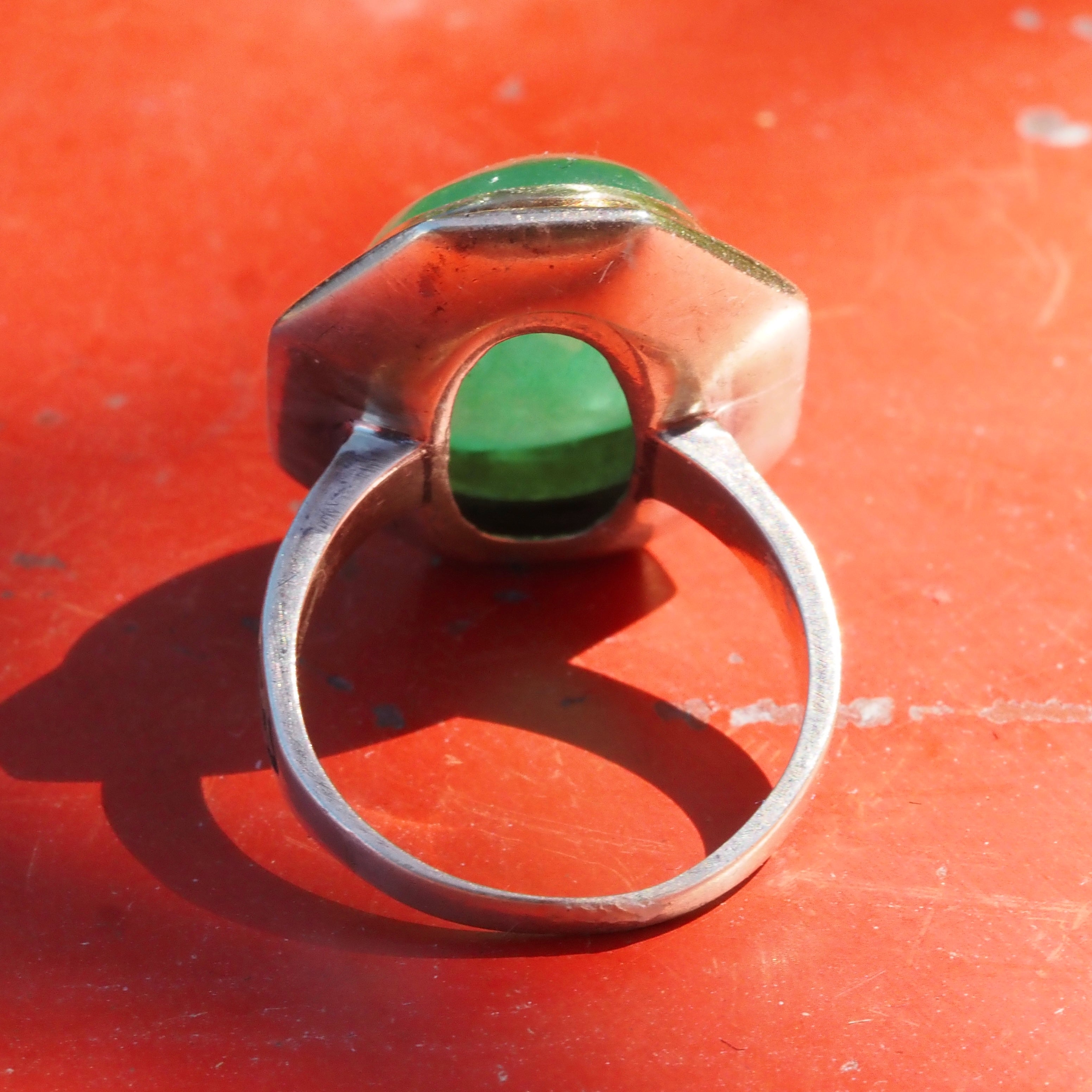 Antique Art Deco Jade and Enamel 14k Gold Ring