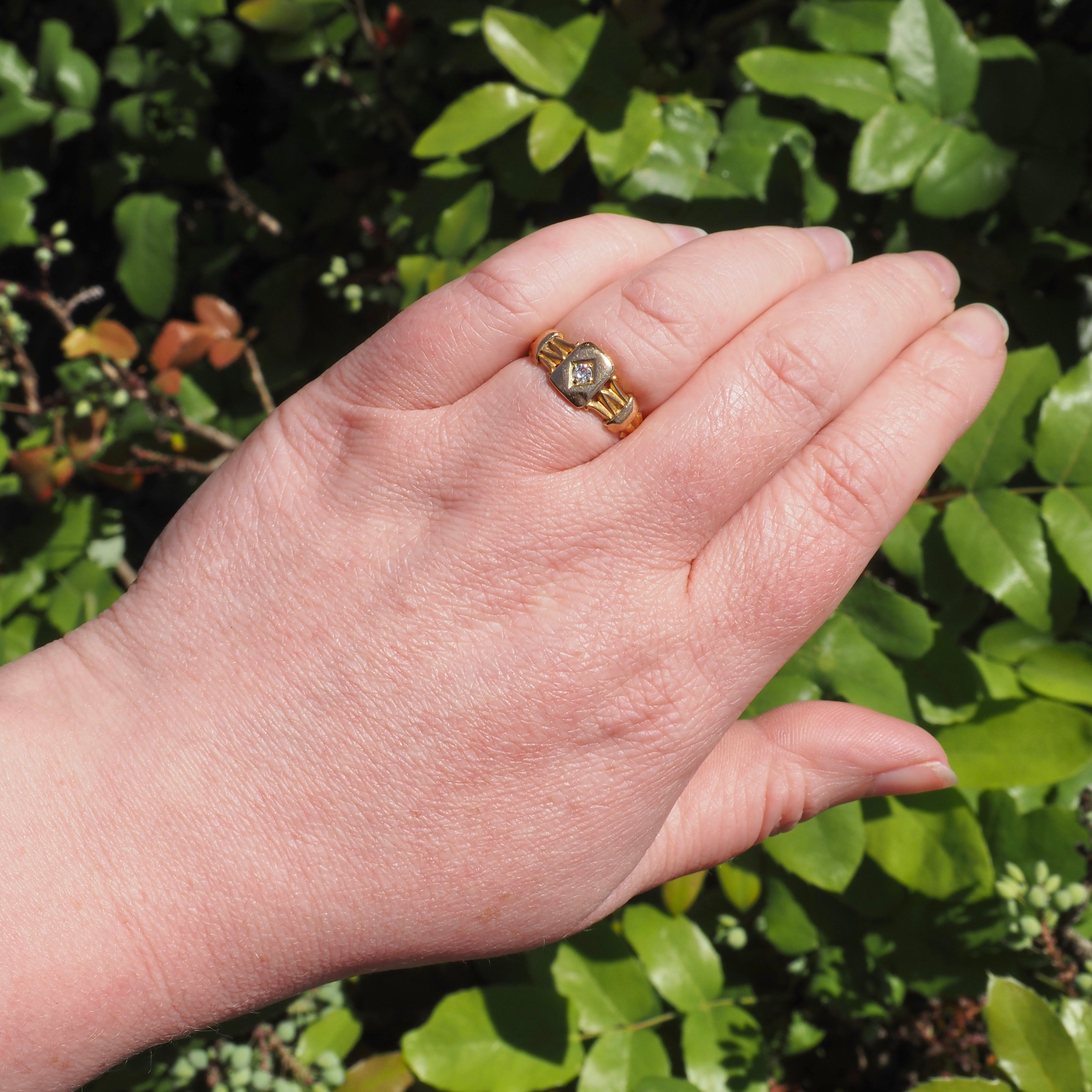 Antique Old Mine Cut Diamond 18k Gold Ornate Signet Ring