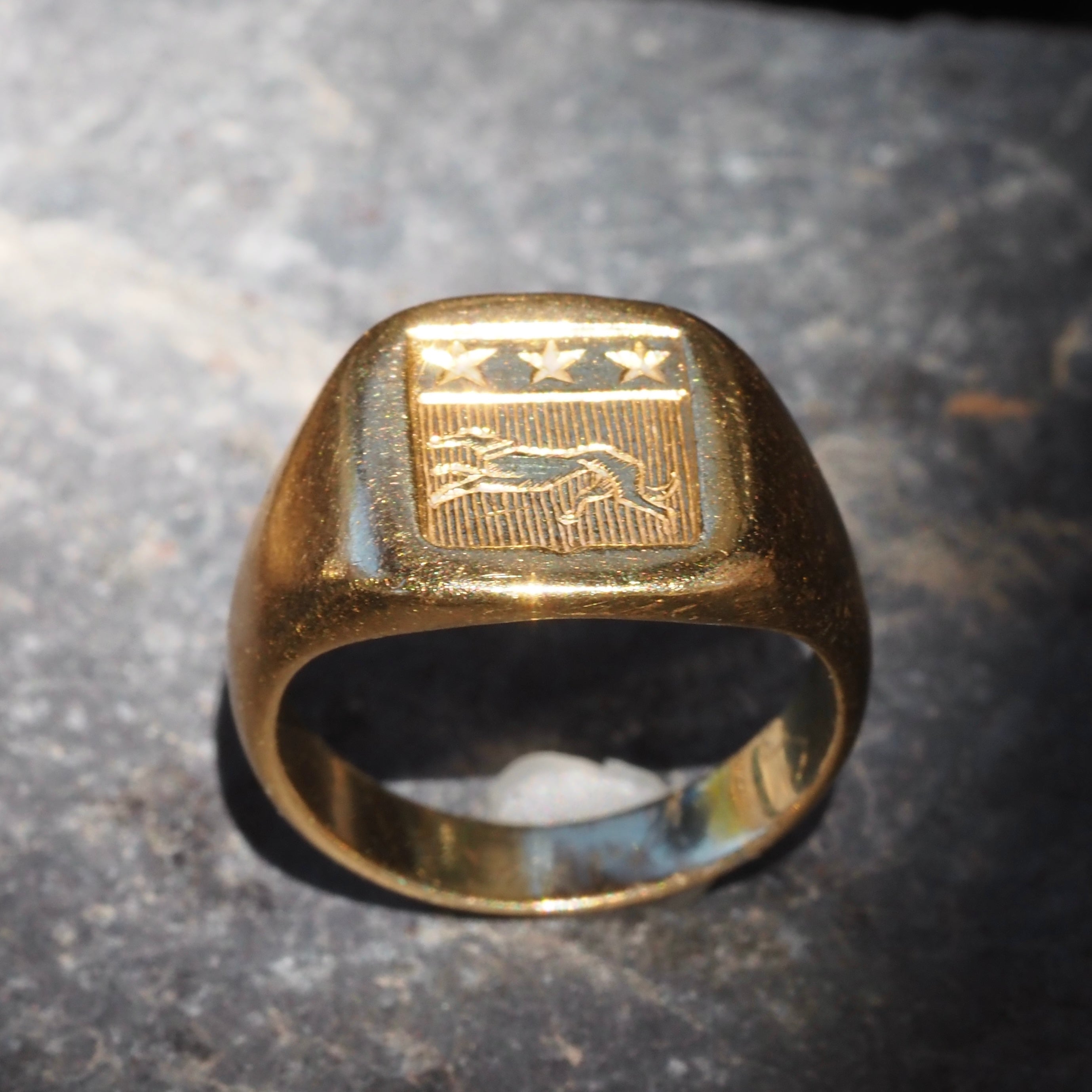Vintage French 18K Gold Dog Signet Ring