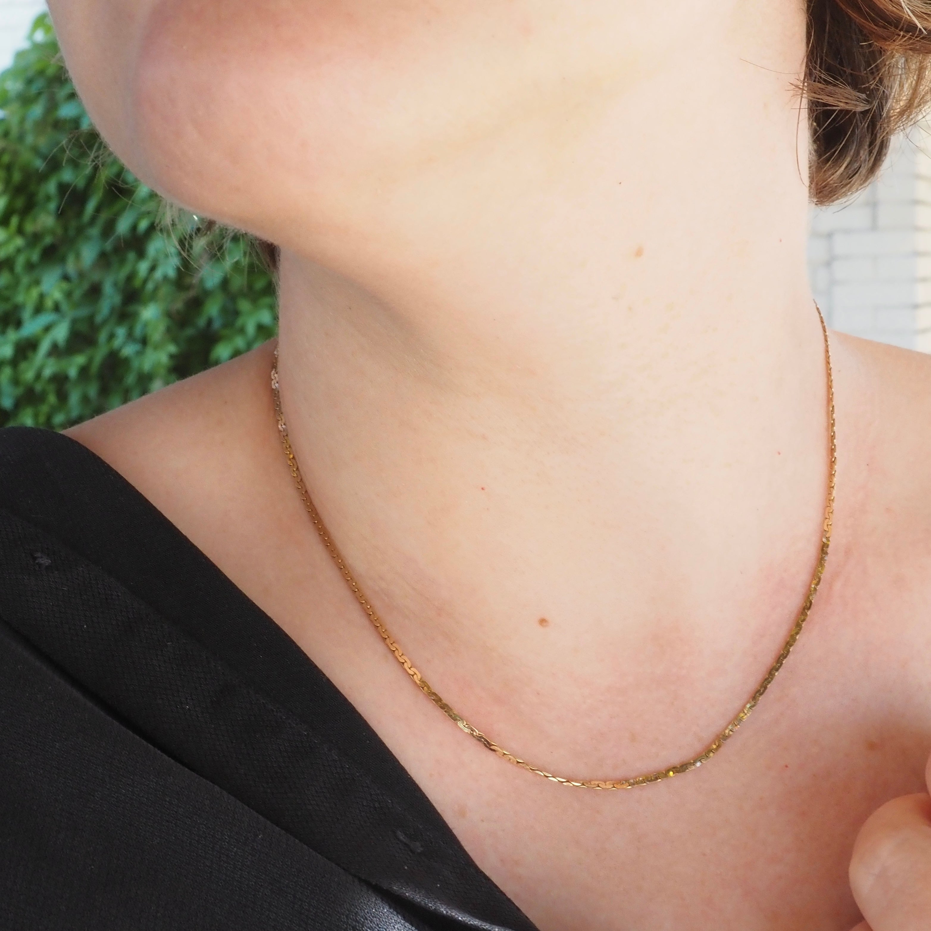 Vintage Italian Flat Link 14k Gold Necklace
