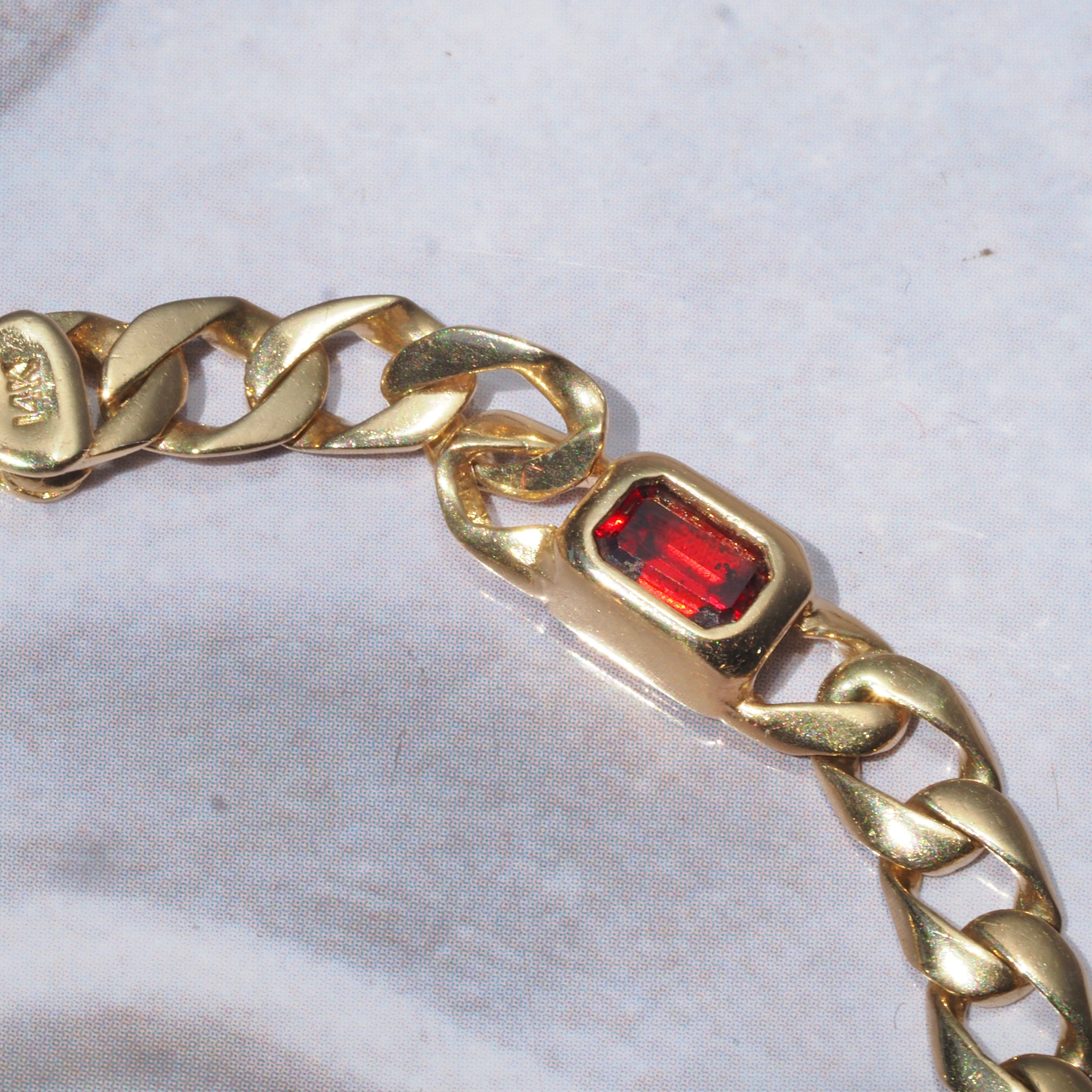 Vintage 14k Gold Curb Station Bracelet with Citrine Peridot Amethyst Garnet and Topaz