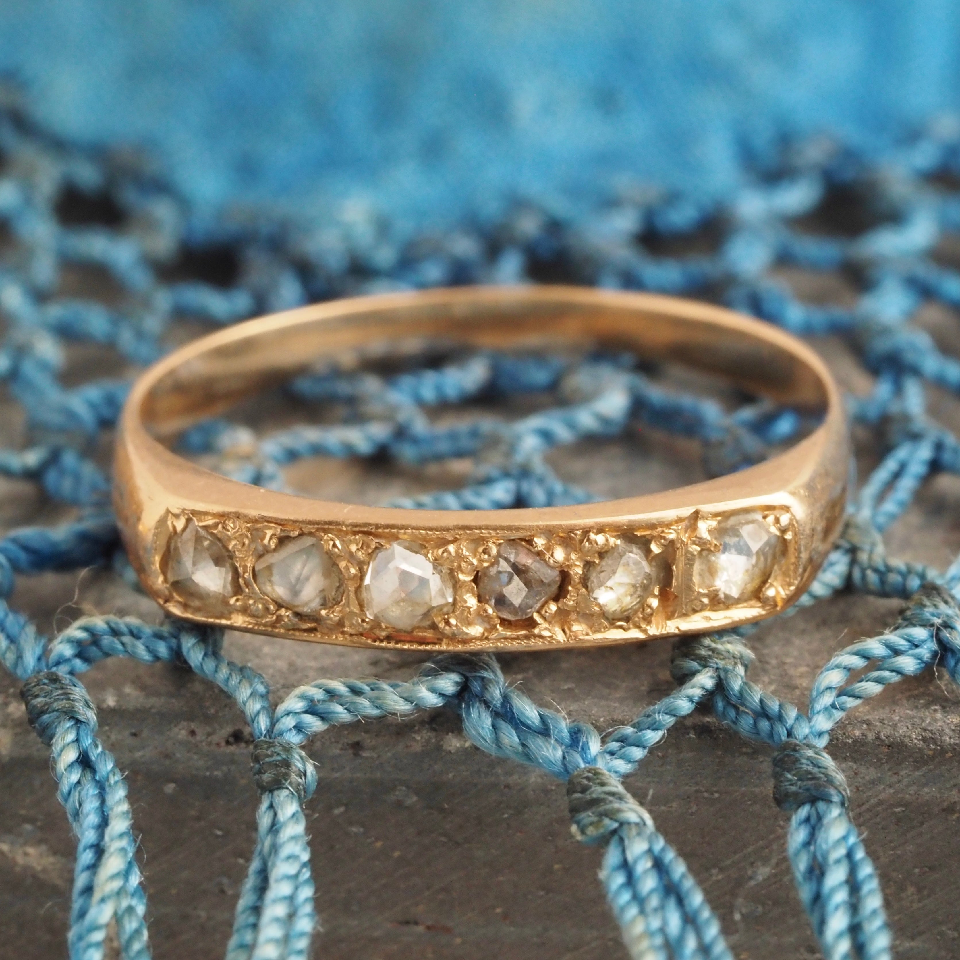 Antique Rose Cut Diamond Half Hoop 9k Gold Ring