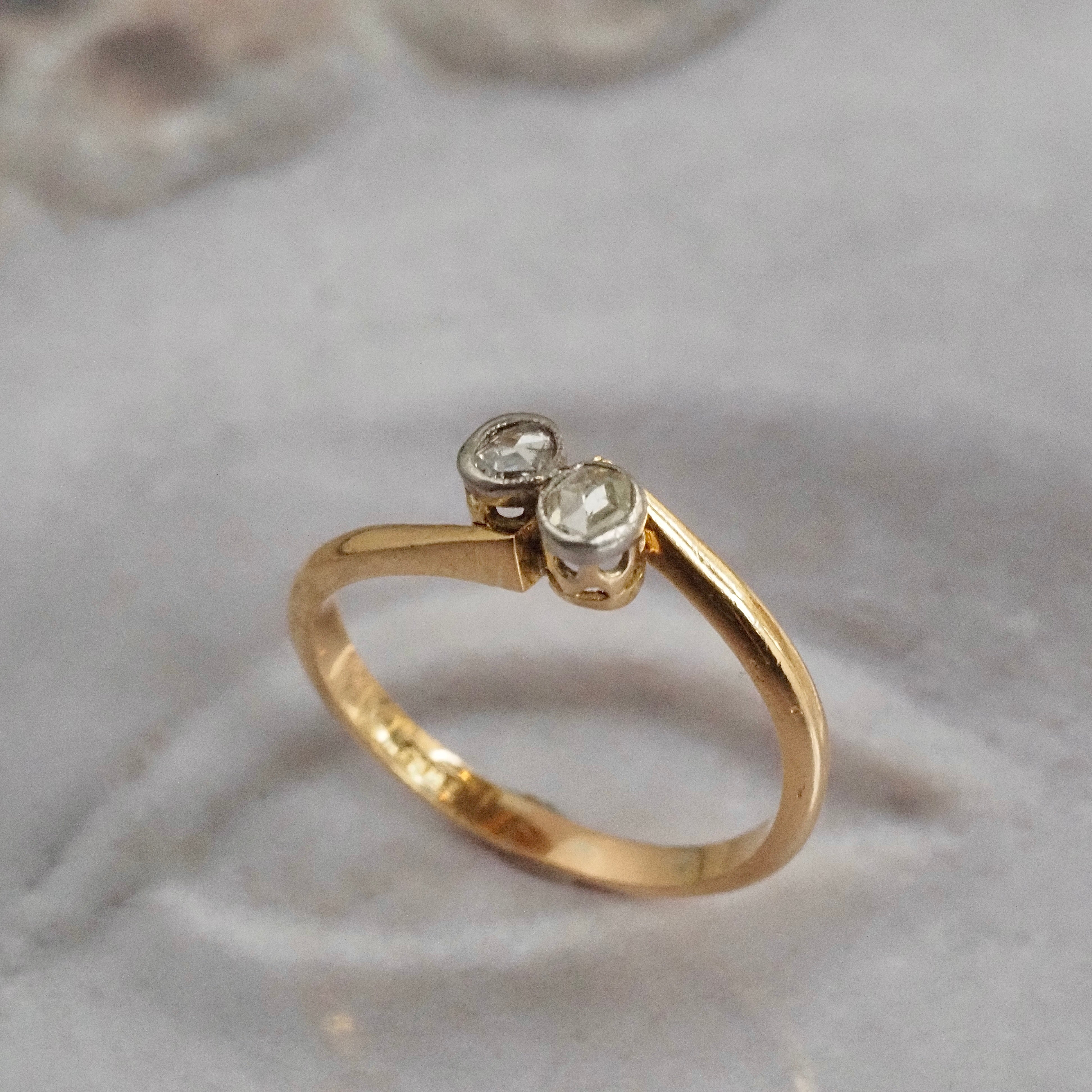 Antique Moi et Toi Rose Cut Diamond 18k Gold & Platinum Ring