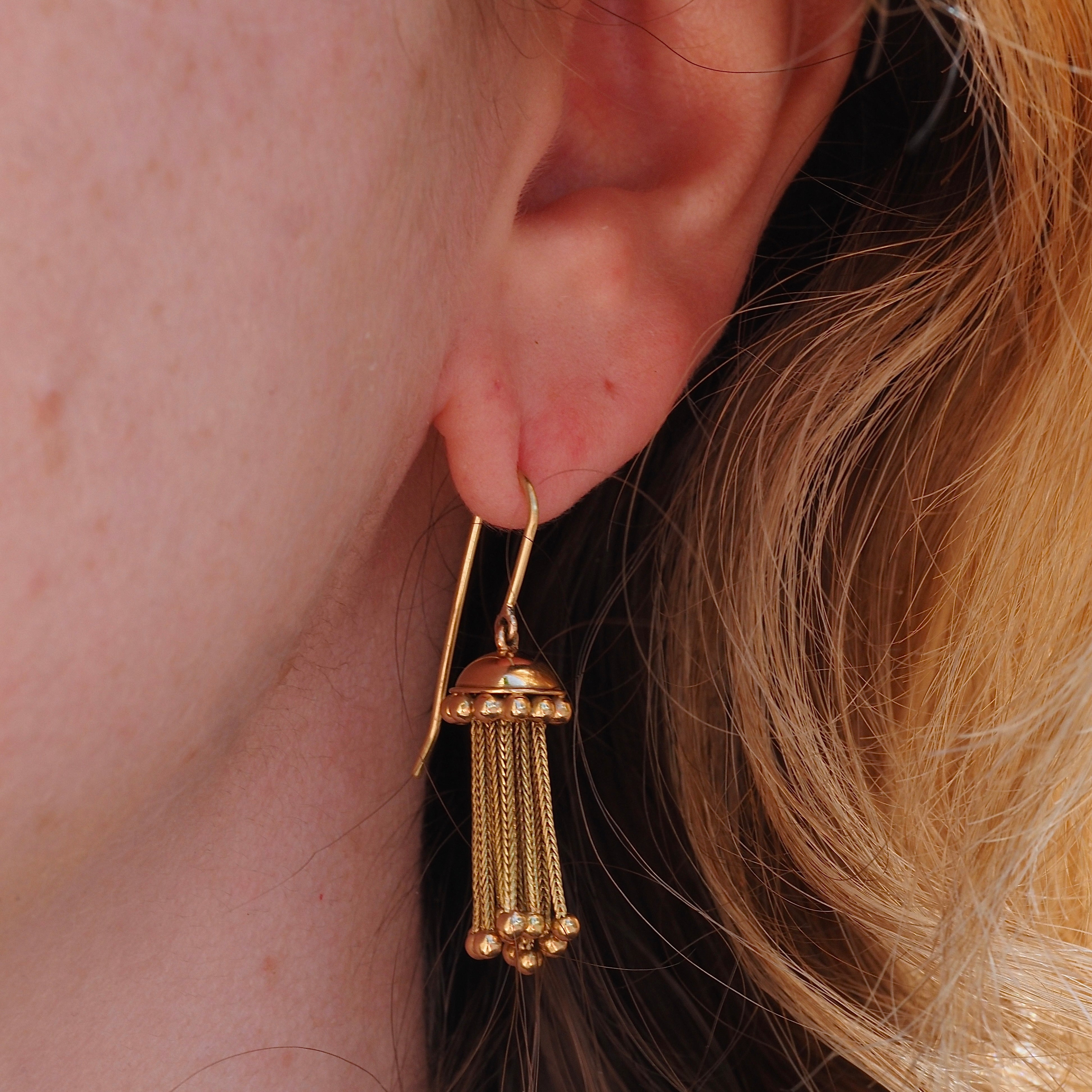 Vintage Victorian Style Tassel 18k Gold Earrings