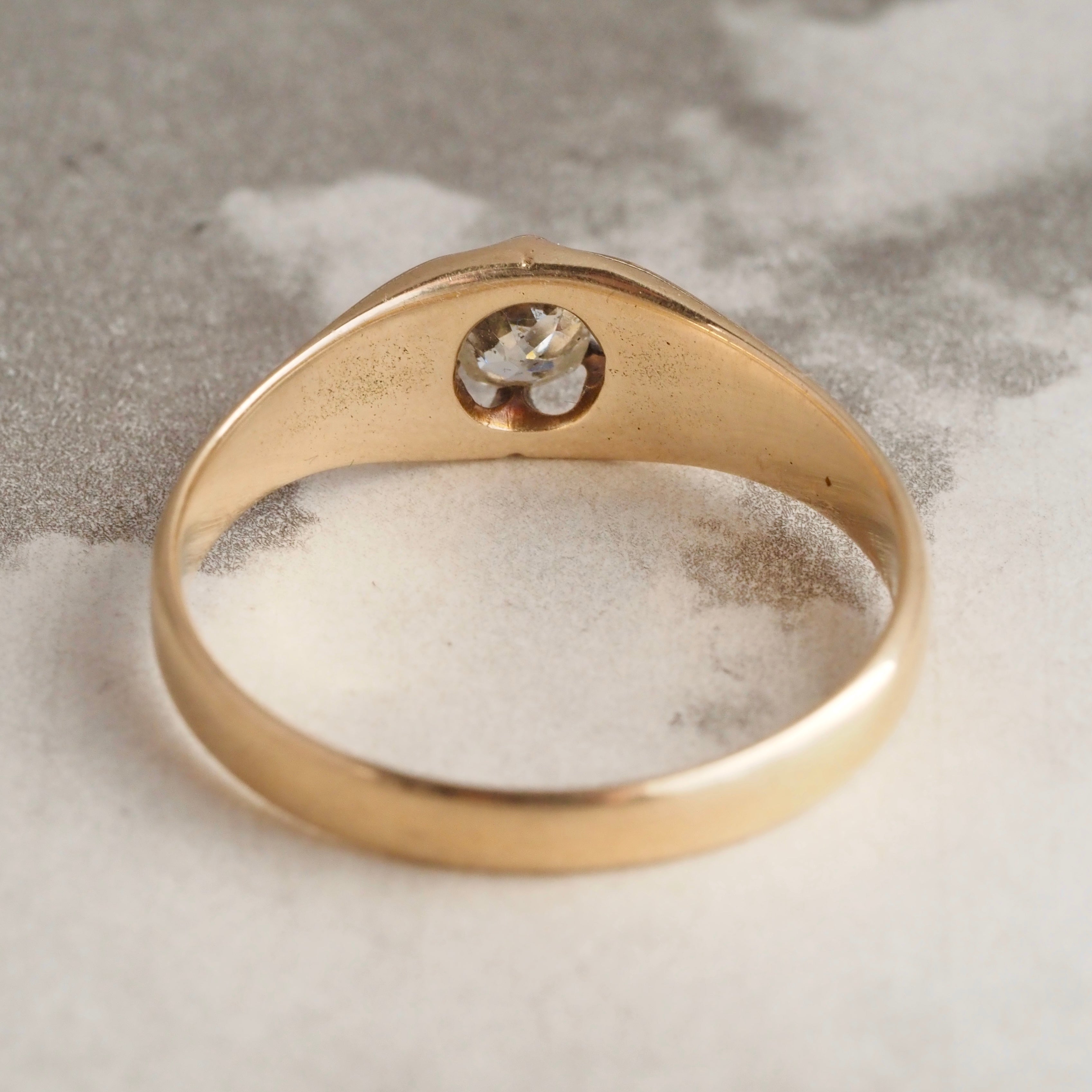 Antique Victorian Cushion Old Mine Cut Diamond Enamel 10k Gold Belcher Engagement Ring