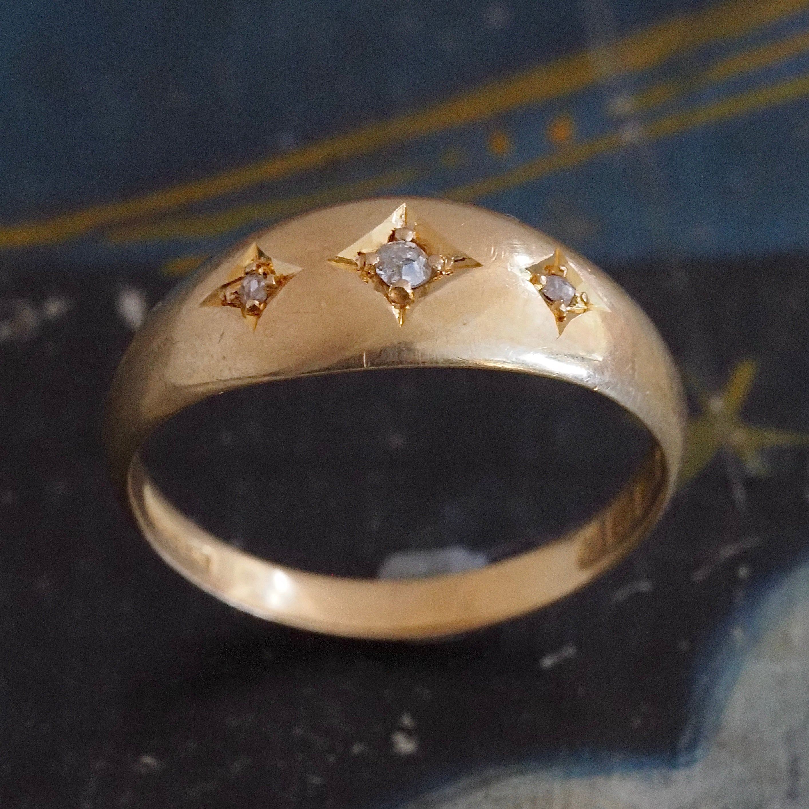 Antique c. 1915 English 18k Gold Diamond Starburst Trilogy Ring