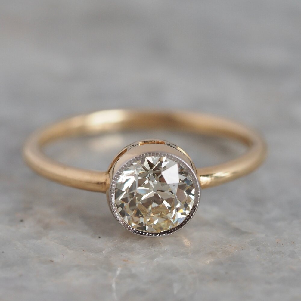 18k Gold Old European Cut Diamond Solitaire Engagement Ring