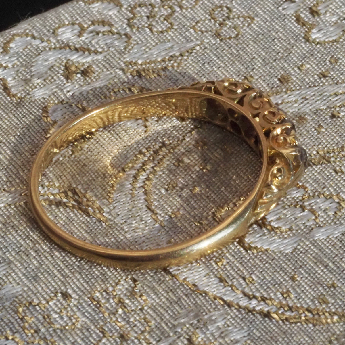 Antique Art Nouveau Old Mine Cut and Single Cut Diamond 18k Gold Half Hoop Ring