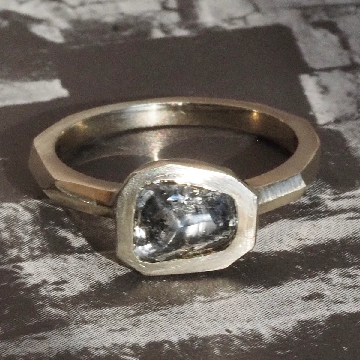 Raw 2ct Diamond Brushed 14k Gold Engagement Ring