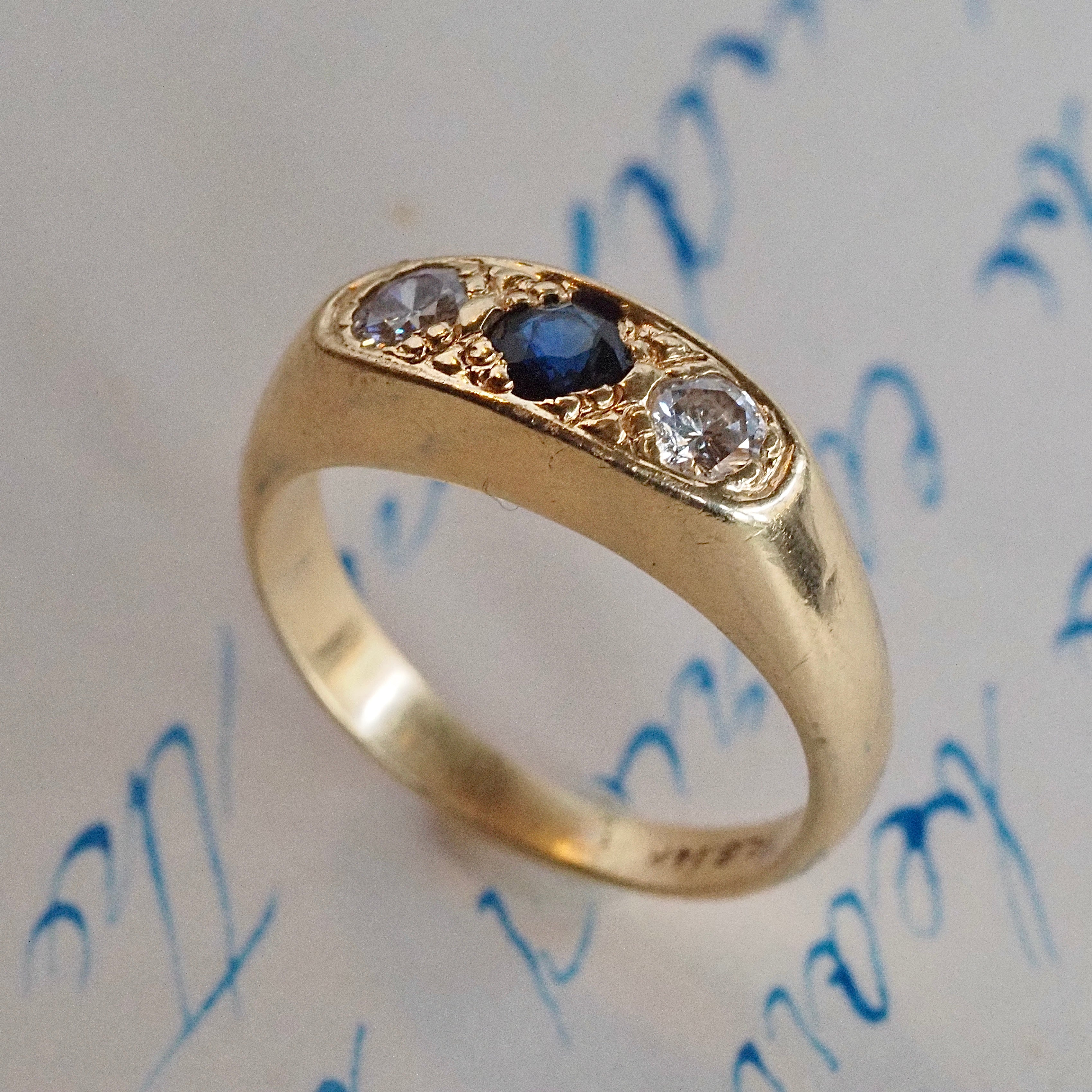 Vintage Sapphire and Diamond 14k Gold Trilogy Ring