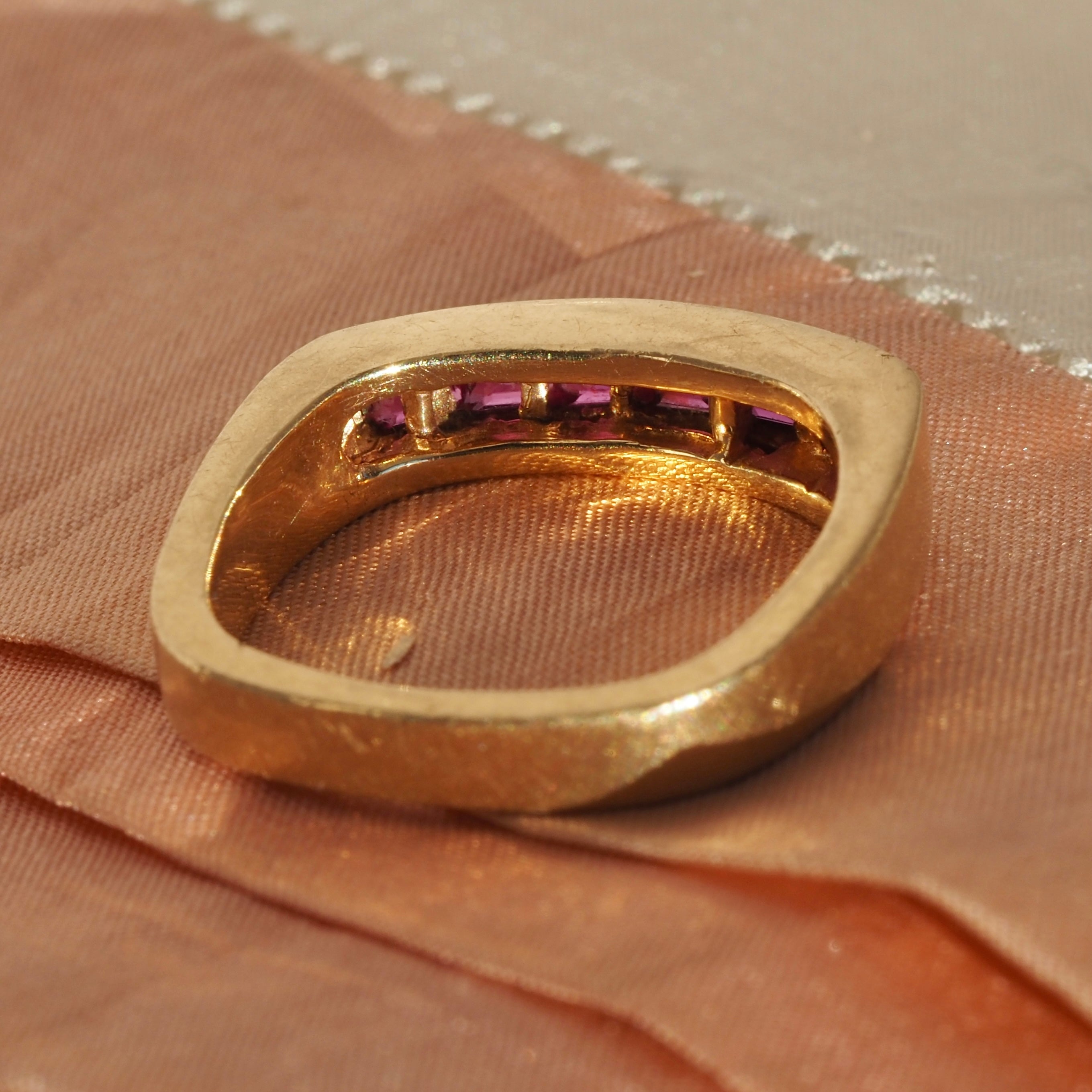 Vintage Natural Ruby Channel Set Squared 14k Gold Ring