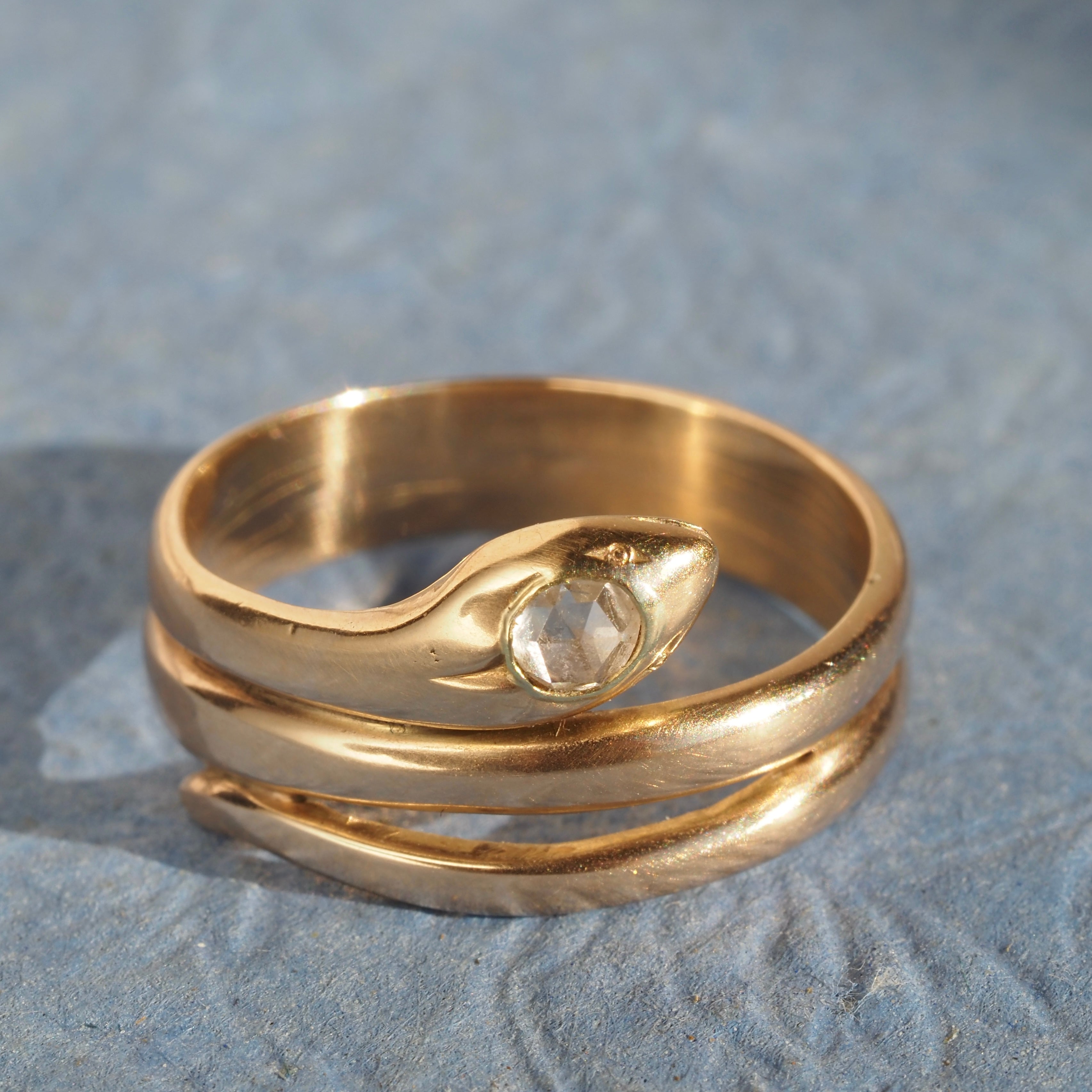Antique Snake 14k Gold Rose Cut Diamond Ring