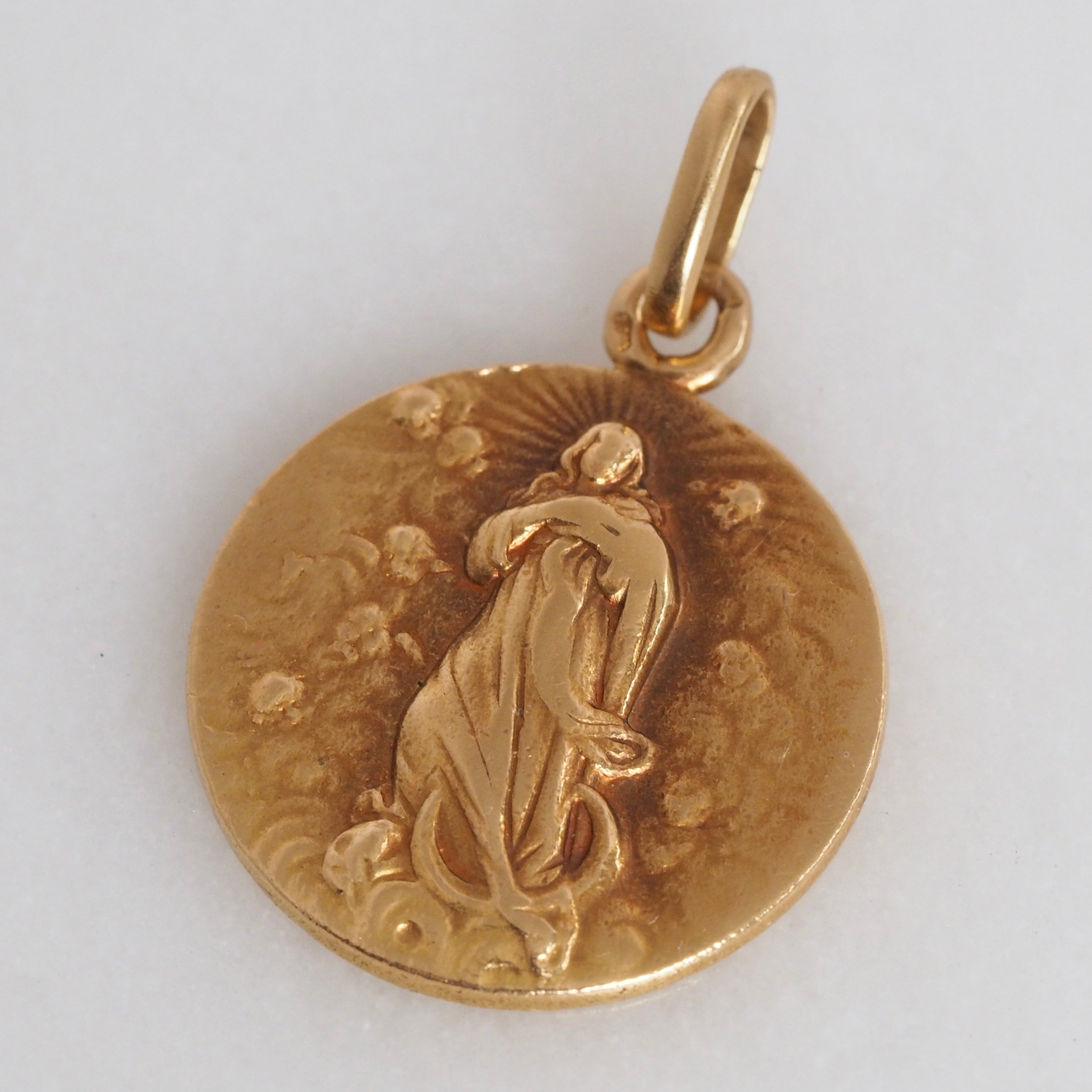 Antique Portuguese 19k Gold Mary on Crescent Moon Pendant
