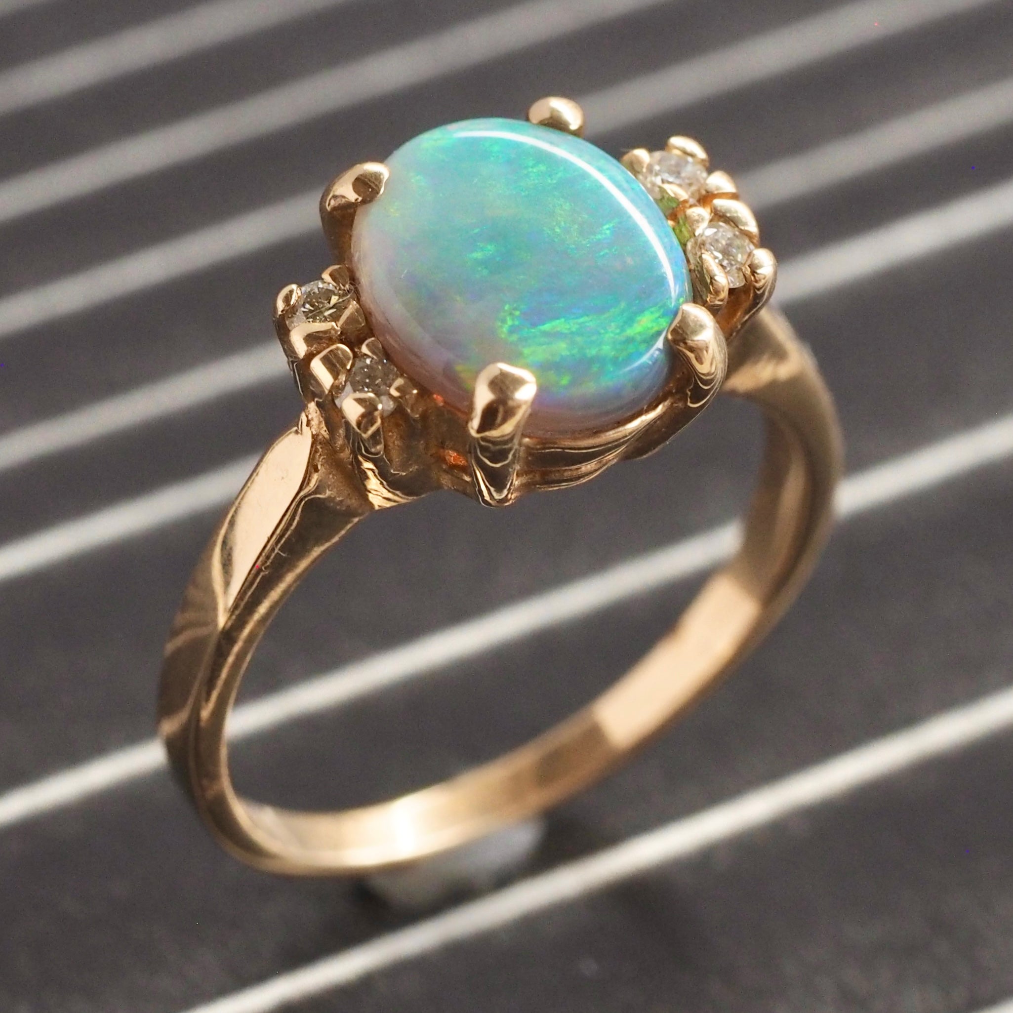 Vintage 14k Gold Black Opal and Diamond Ring