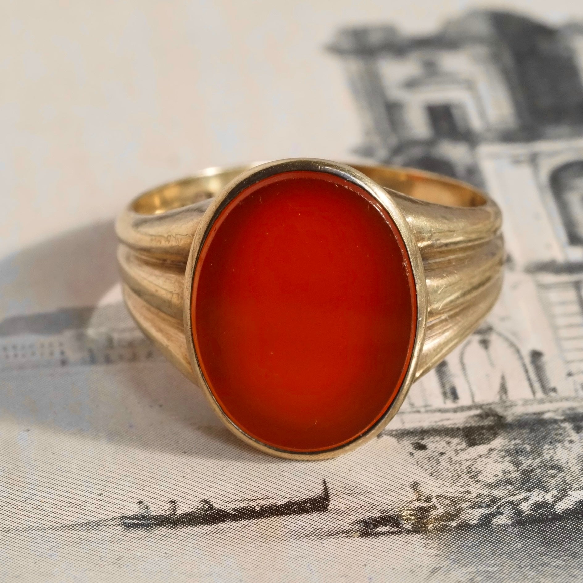 Antique Edwardian Carnelian Signet 8k Gold Ring