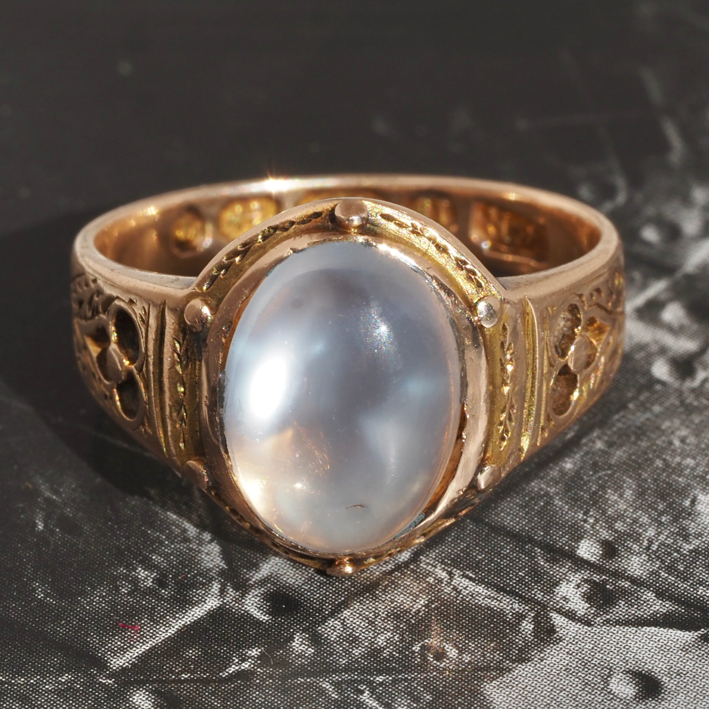 Antique c. 1868 English Moonstone 15k Gold Ring