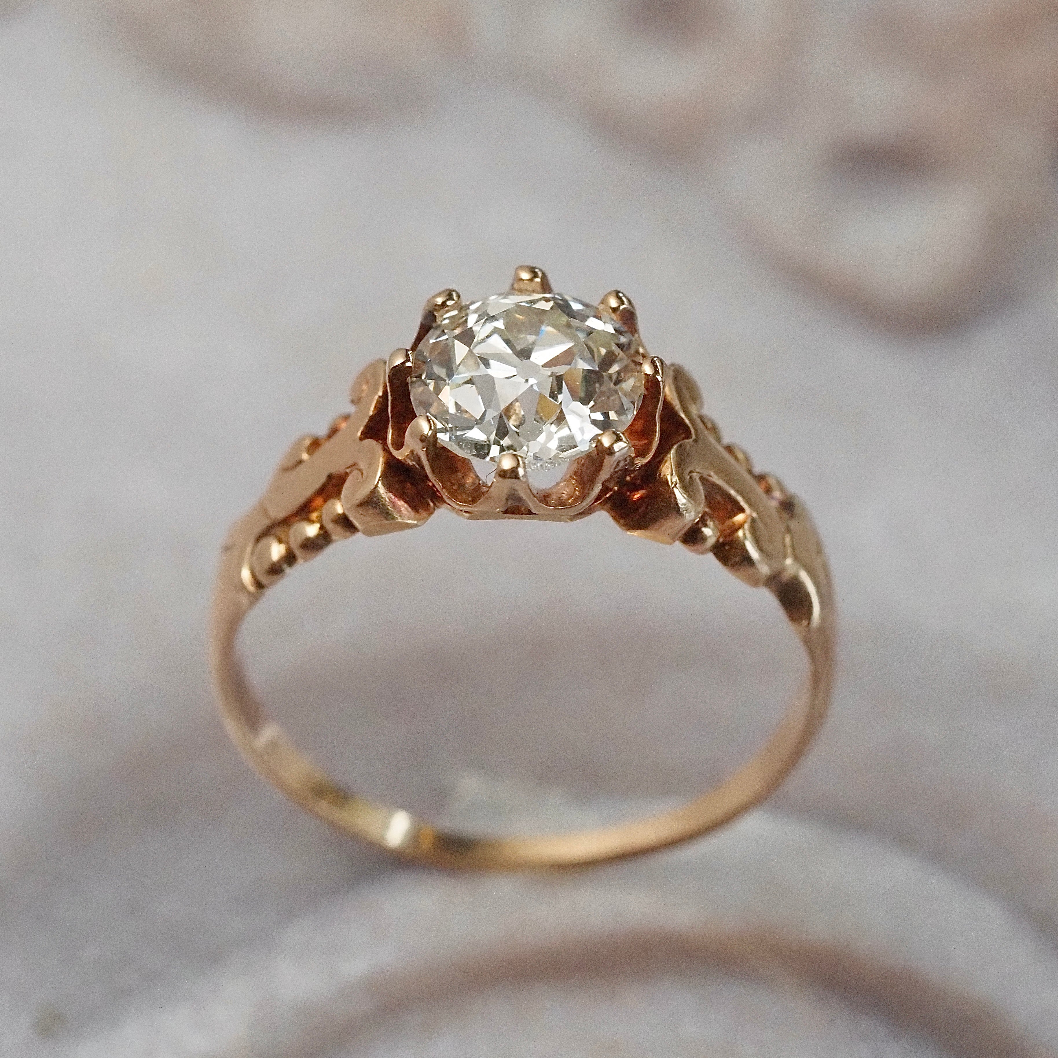 Antique Victorian 1.23ct Old European Cut Diamond 14k Gold Engagement Ring