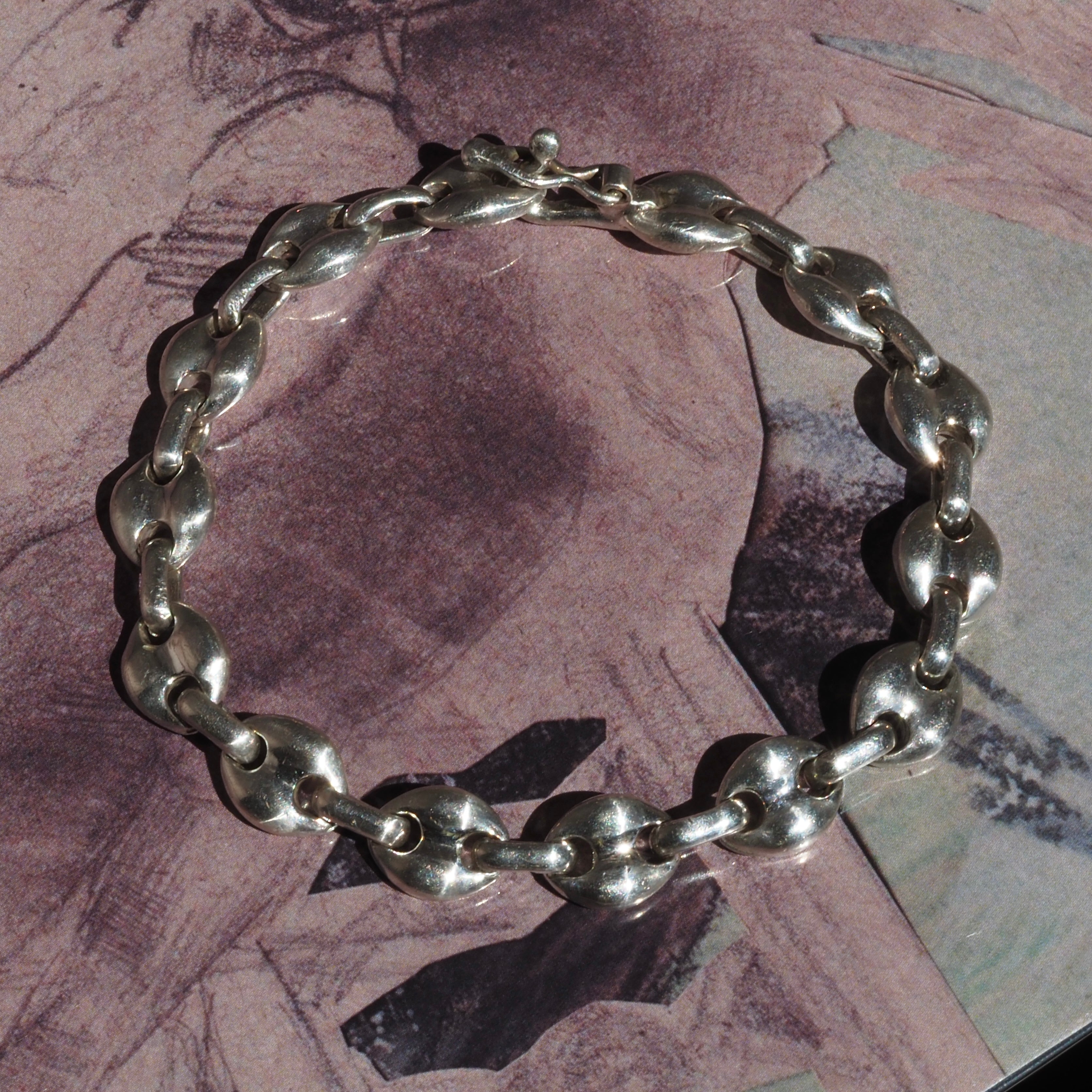 Vintage Taxco Sterling Silver Puffy Mariner Link Bracelet