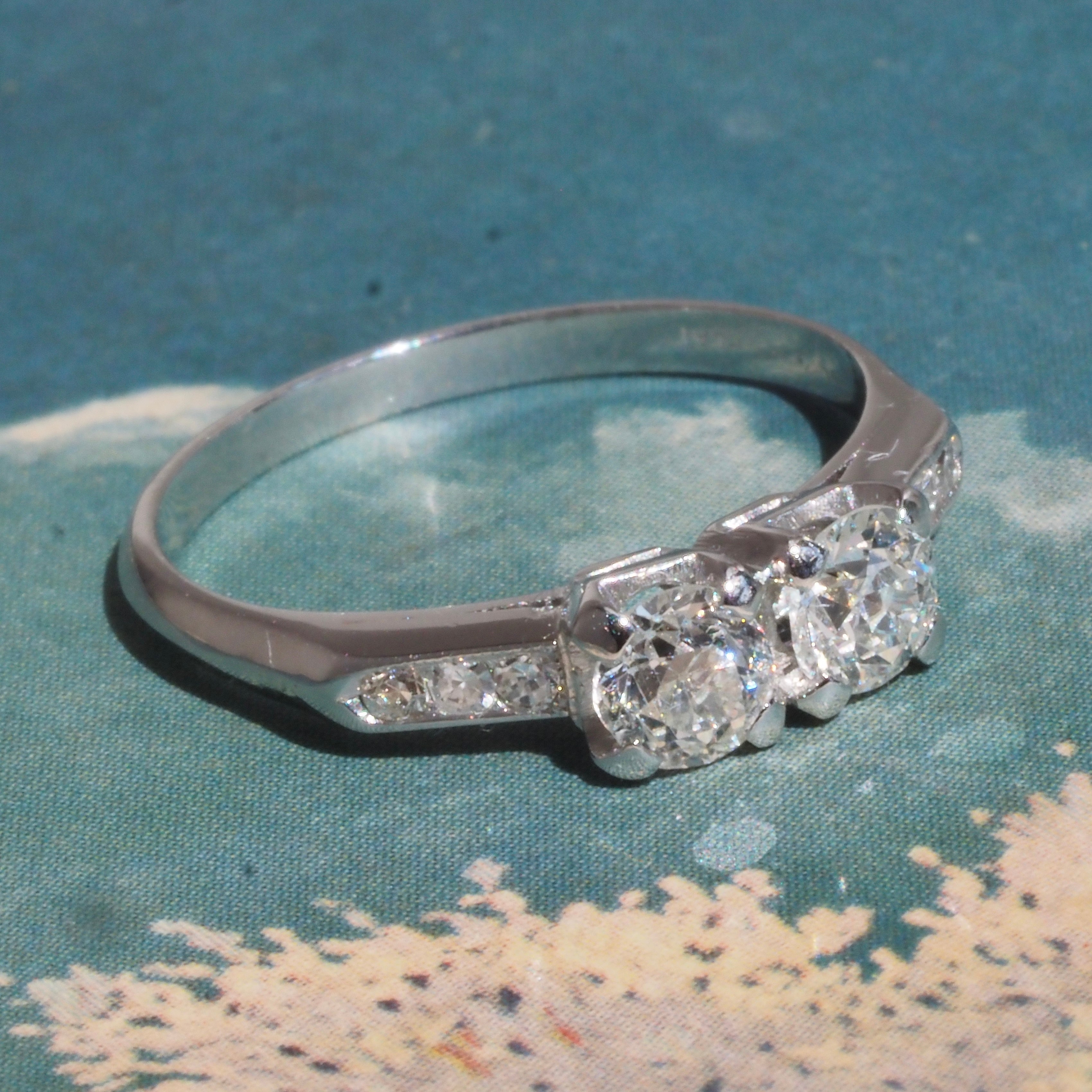 Mid-Century Moi et Toi Old European Cut Diamond Platinum Engagement Ring