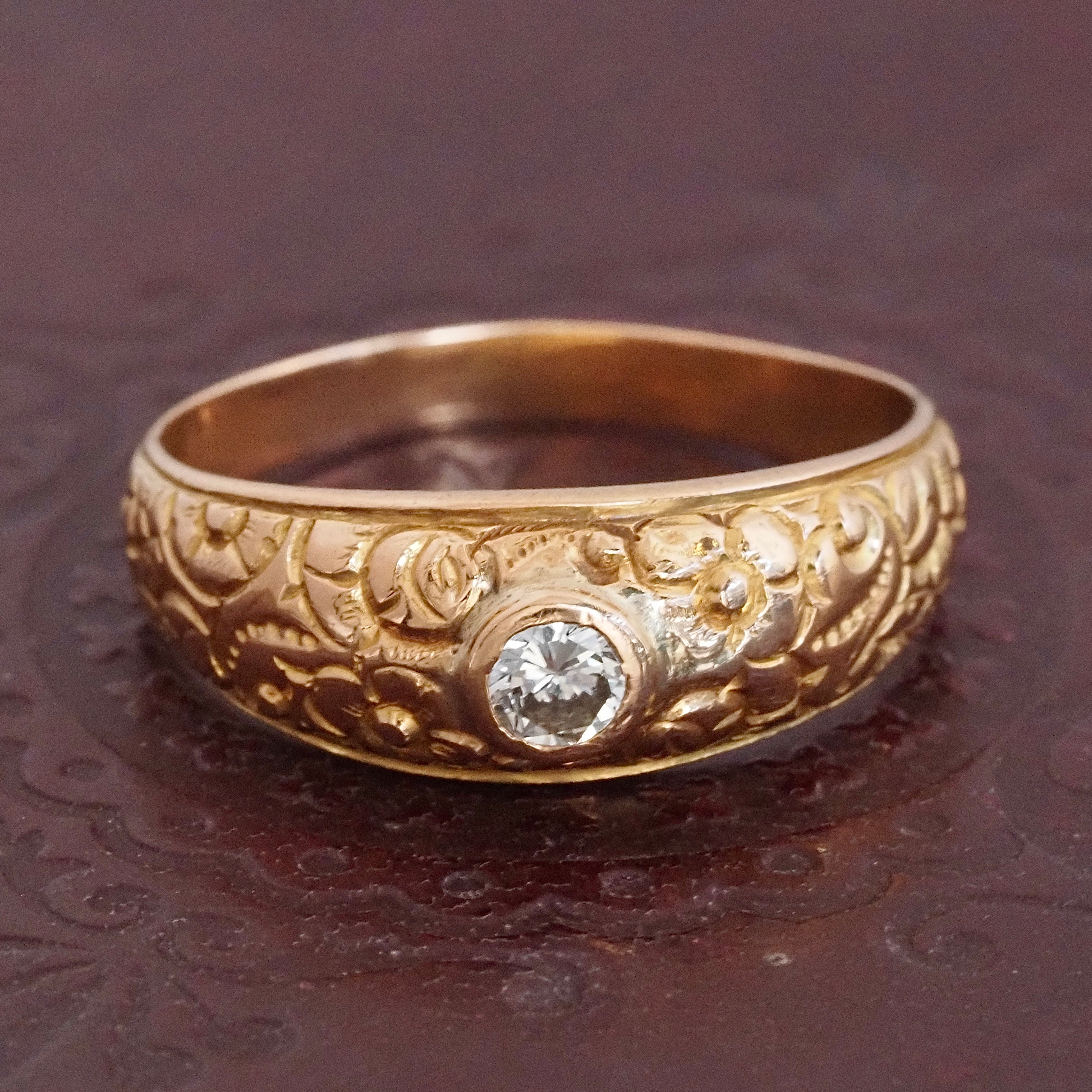 Vintage Portuguese Floral 19k Gold Diamond Ring