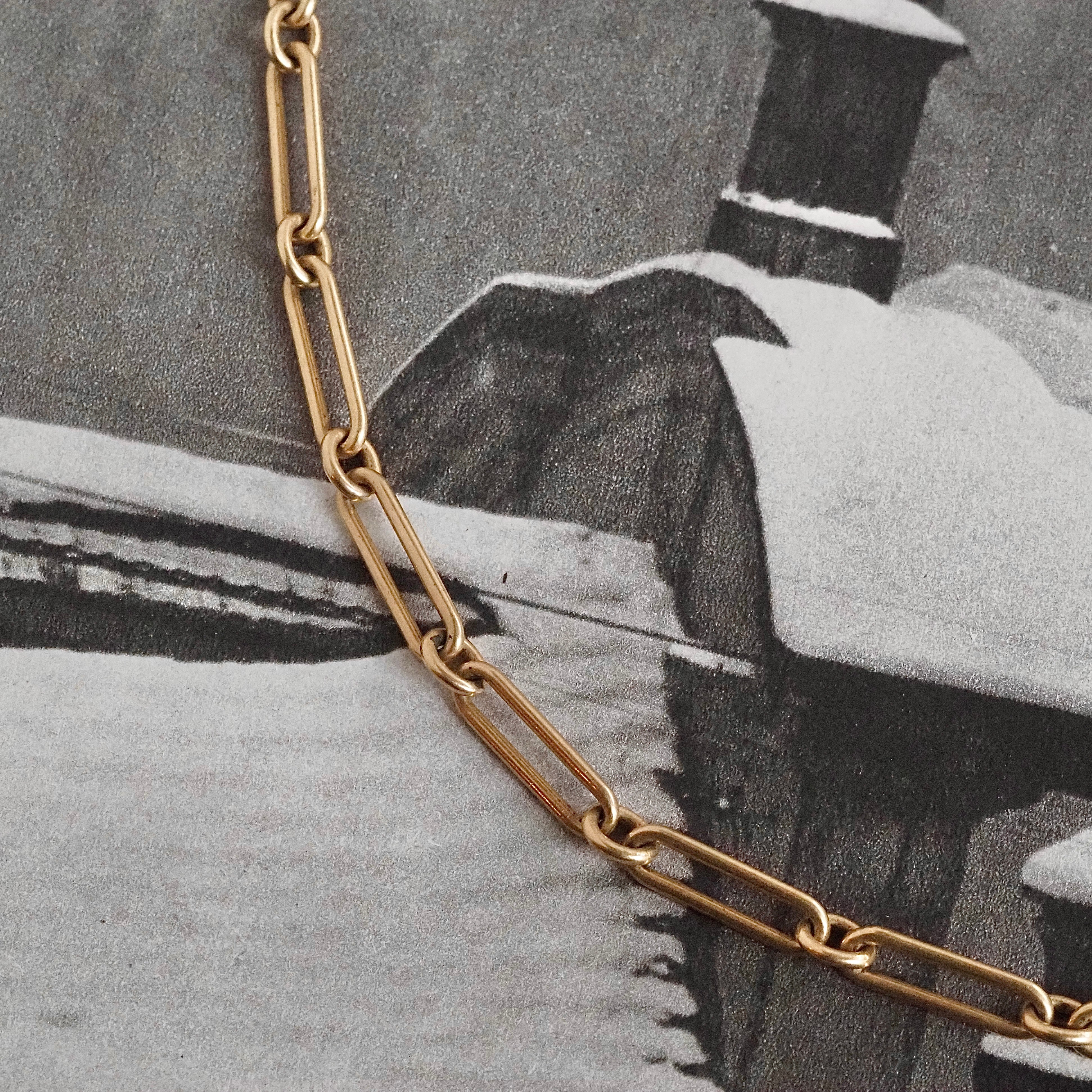 Antique Paperclip 14k Gold Solid Link Chain Necklace