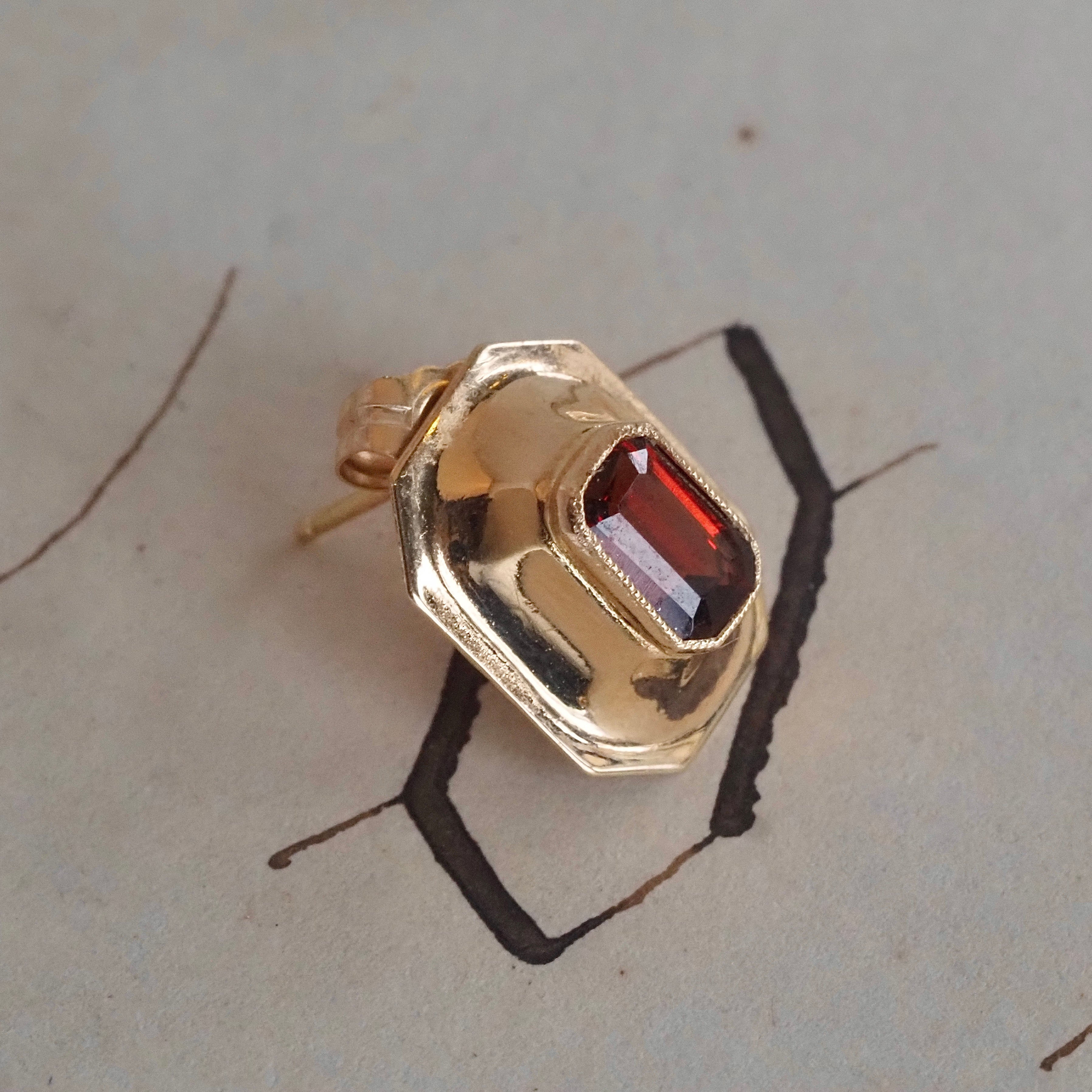 Vintage Bezel Set Garnet 14k Gold Studs