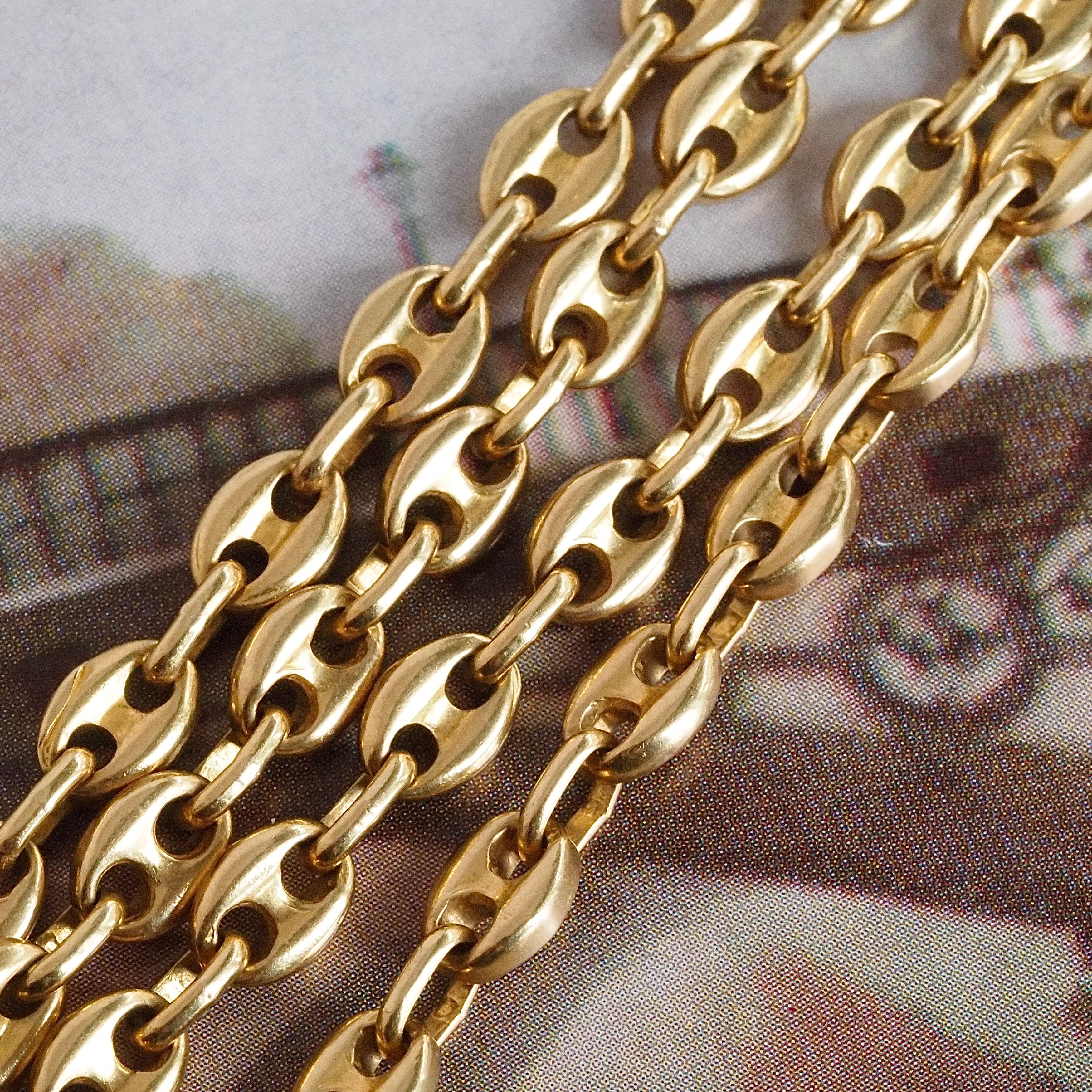 Vintage Small Puffy Mariner Solid Link 18k Gold Chain 18" Necklace