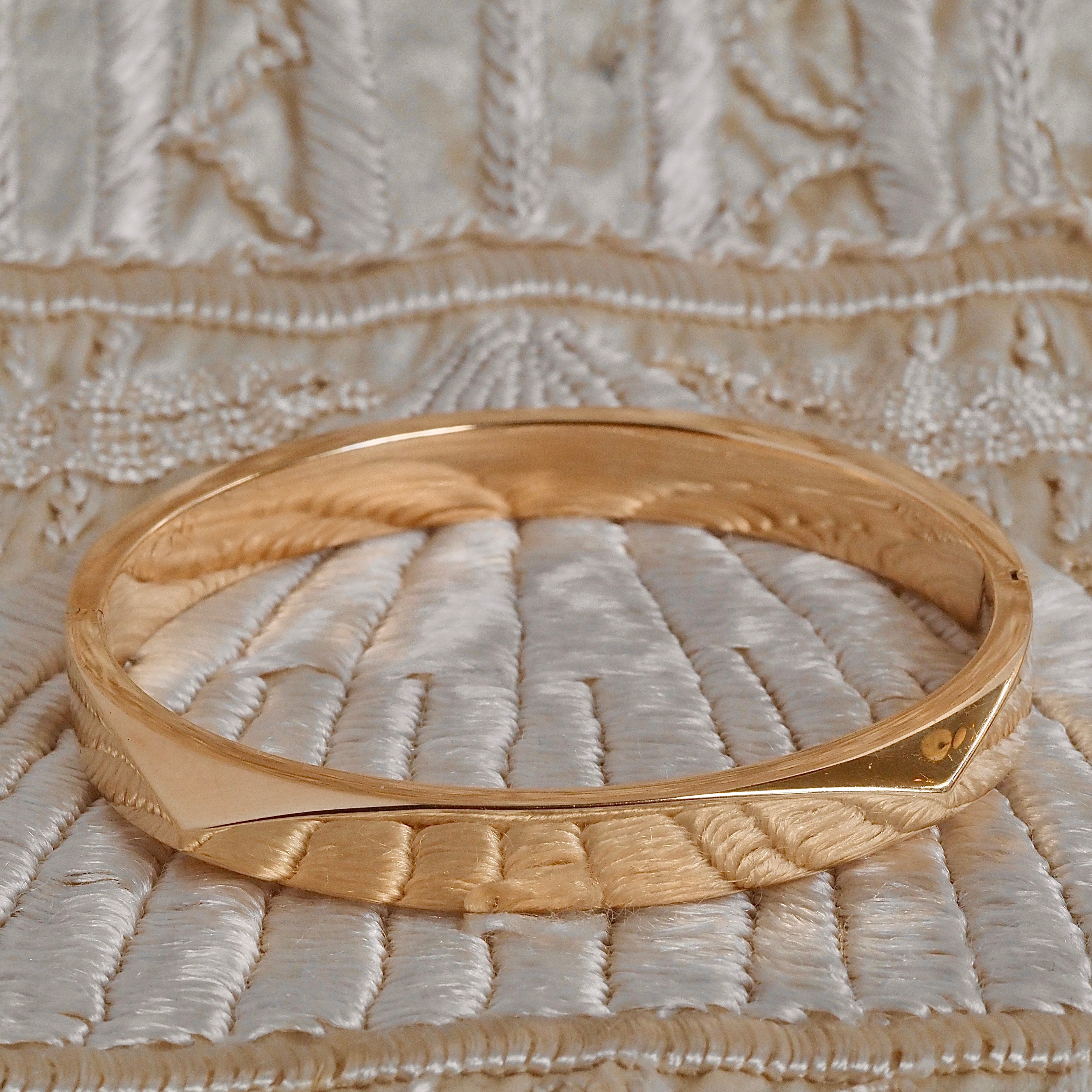 Vintage Danish 14k Gold Beveled Hinged Bracelet