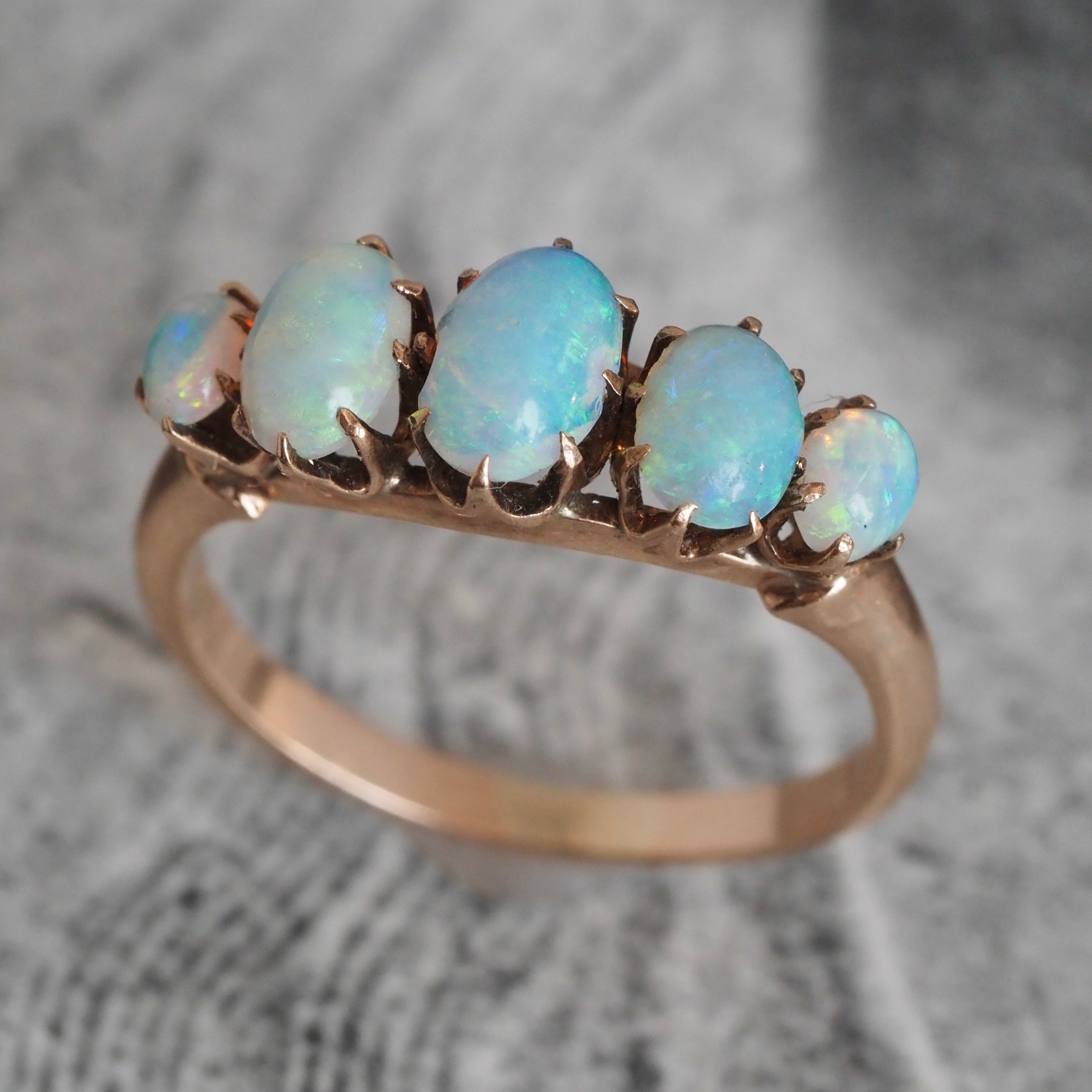 Antique Victorian Five Stone Opal 14k Gold Ring