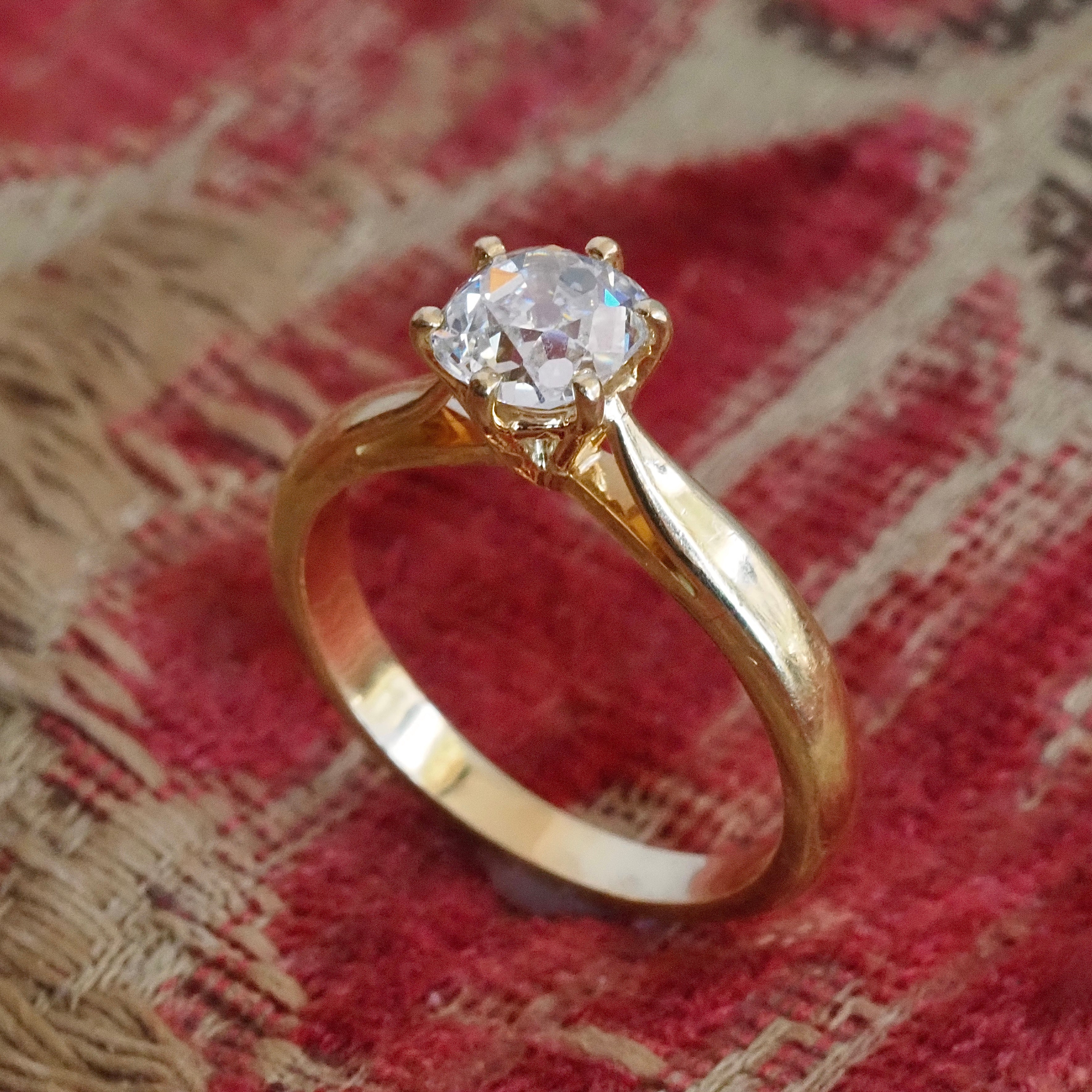 Vintage French Old Mine Cut Diamond 18k Solitaire Engagement Ring