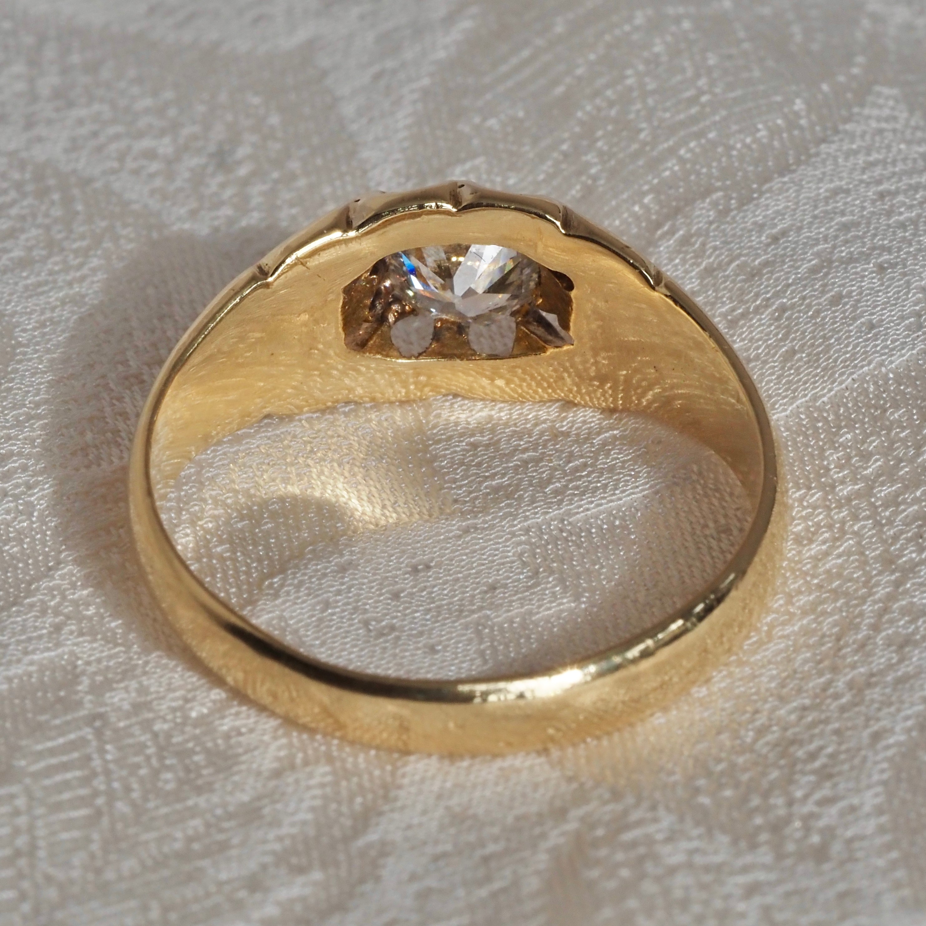 ON HOLD Antique English Old European Cut Diamond 18k Gold Belcher Set Engagement Ring