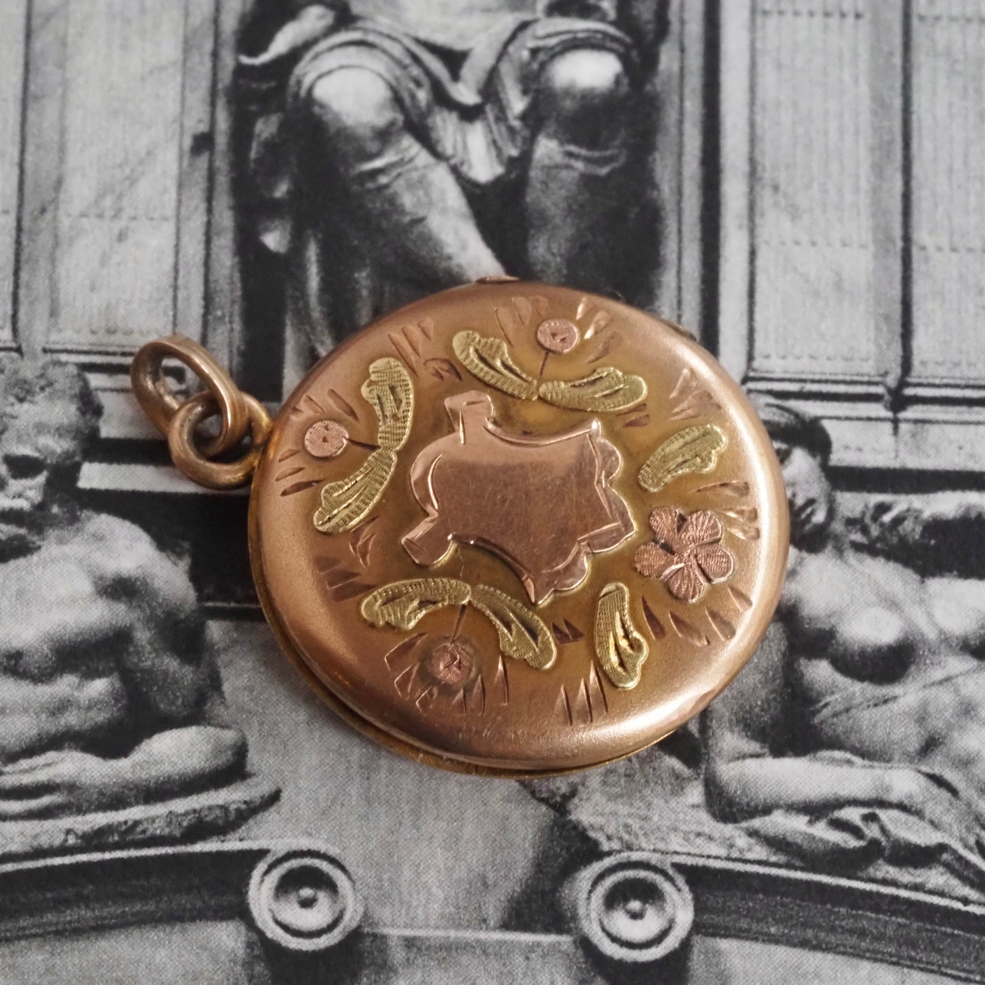 Antique Victorian Locket Rose & Green 14k Gold Charm