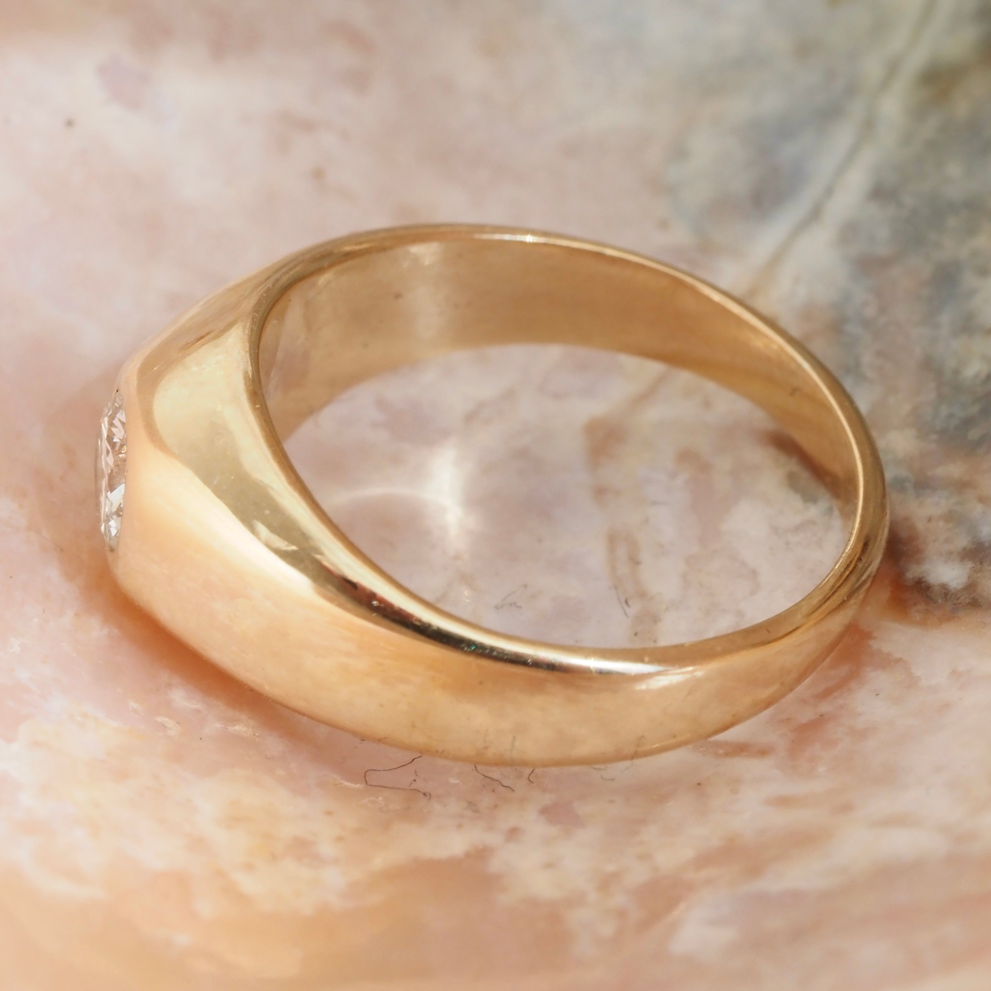 Vintage Flush Set Early Modern Brilliant Transitional Diamond 14k Gold Dome Engagement Ring