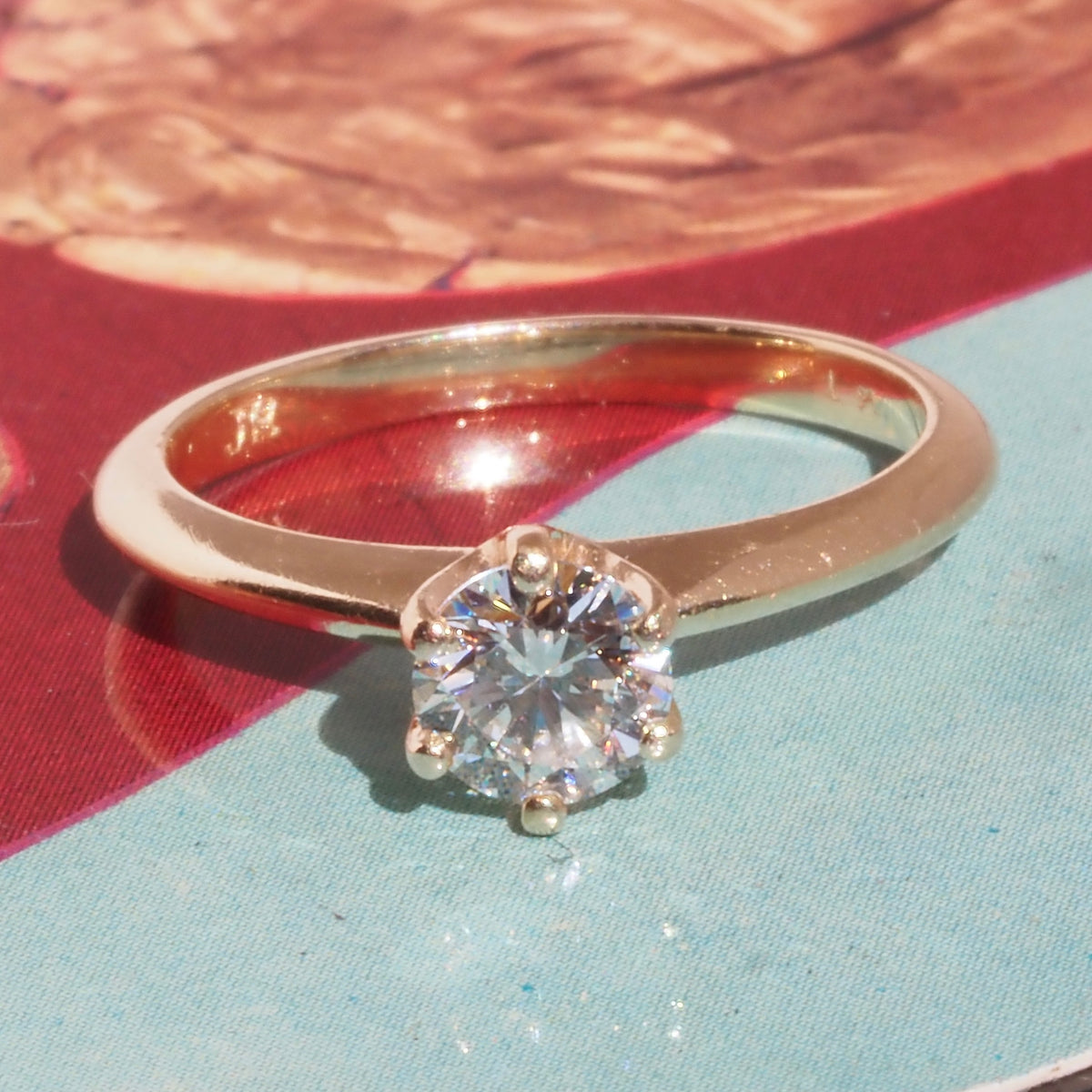 Vintage Round Brilliant Cut Diamond 14k Gold Knife Edge Solitaire Engagement Ring