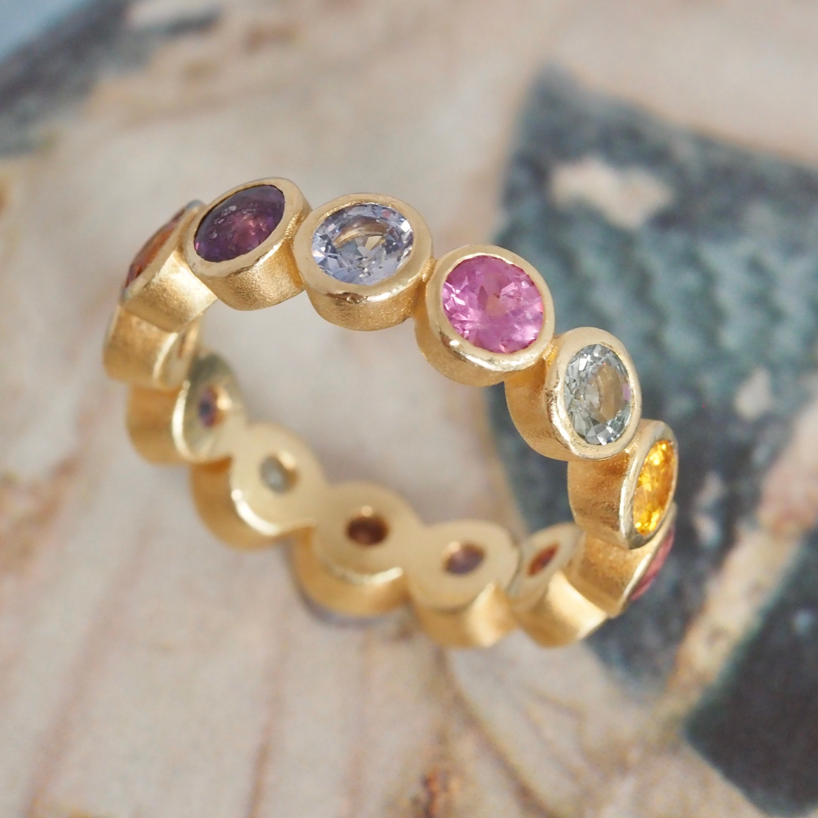 Multicolored Sapphire Eternity 18k Gold Ring