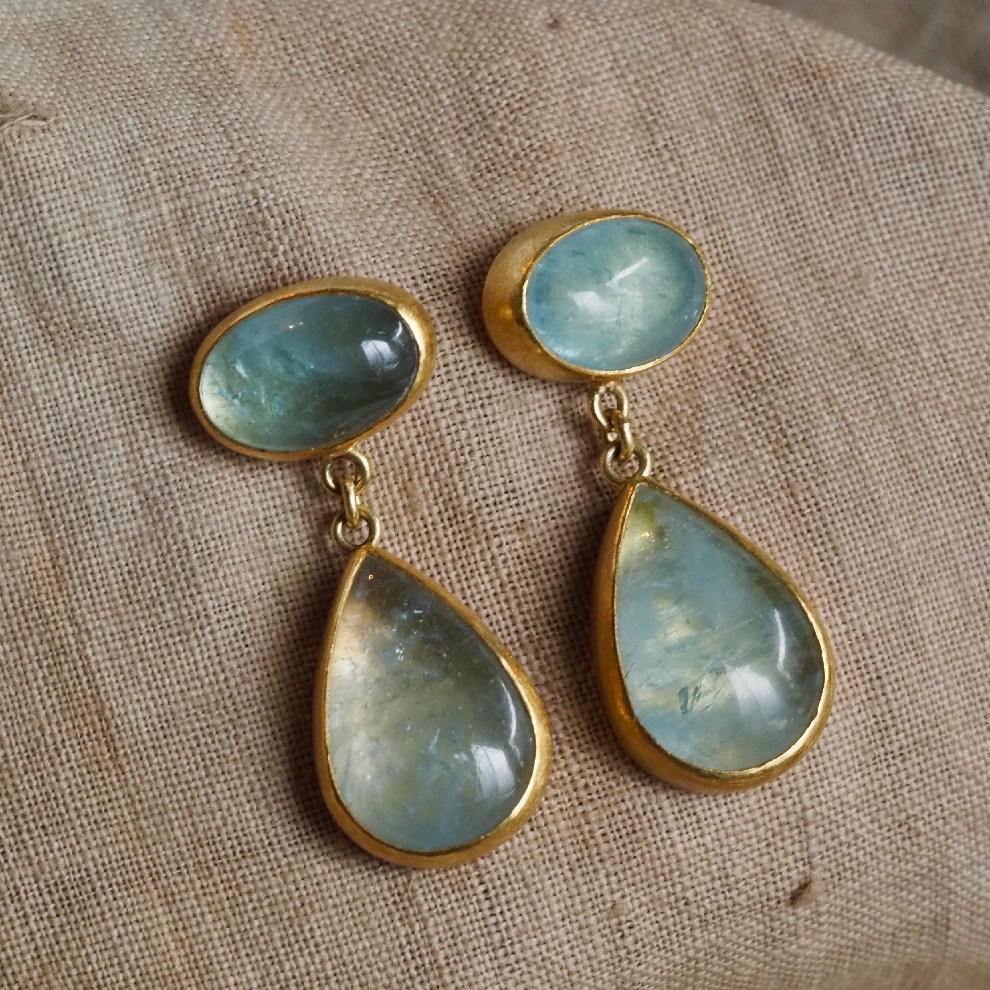 Aquamarine 22k Gold & 18k Gold Drop Earrings