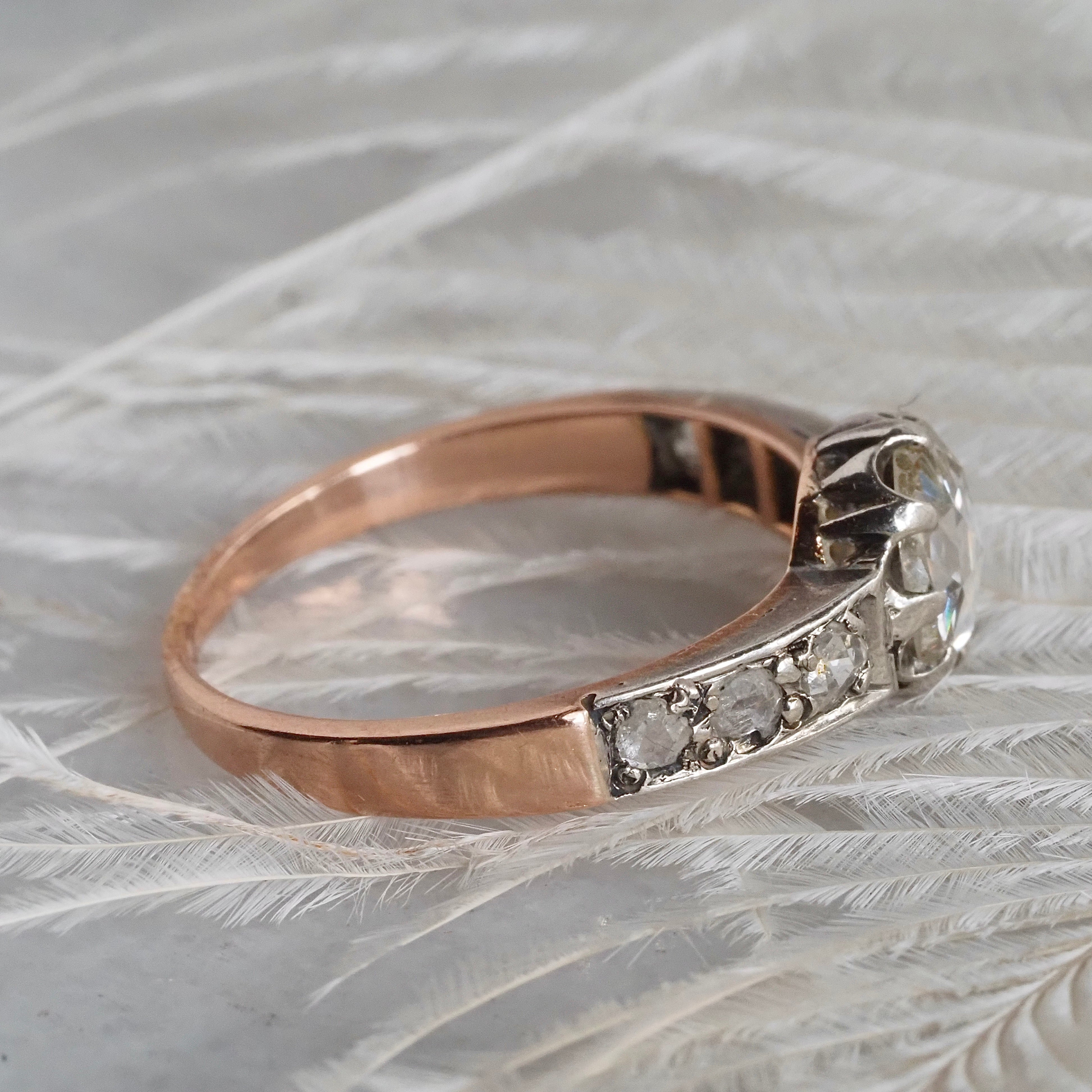 Antique Victorian Rose Cut Diamond 18k Gold and Silver Engagement Ring