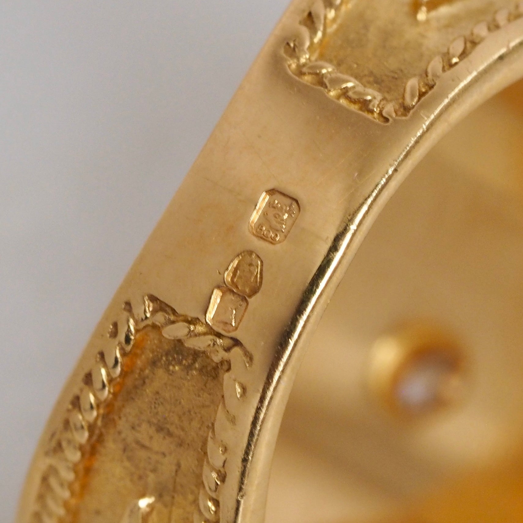 Vintage Portuguese 19k Gold and Bezel Set Diamond Ornate Ring