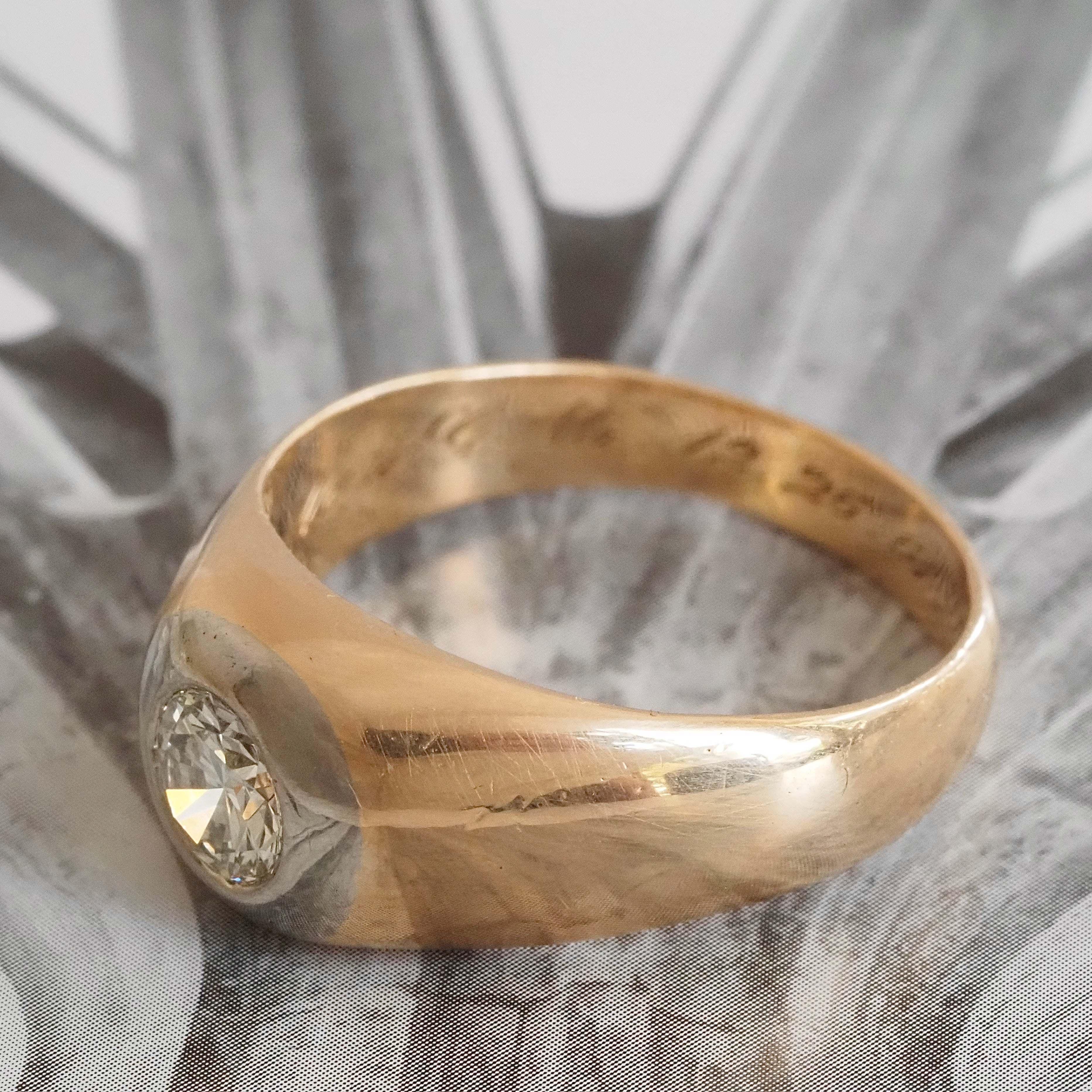 Vintage c. 1951 Flush Set Diamond 14k White and Yellow Gold Dome Engagement Ring