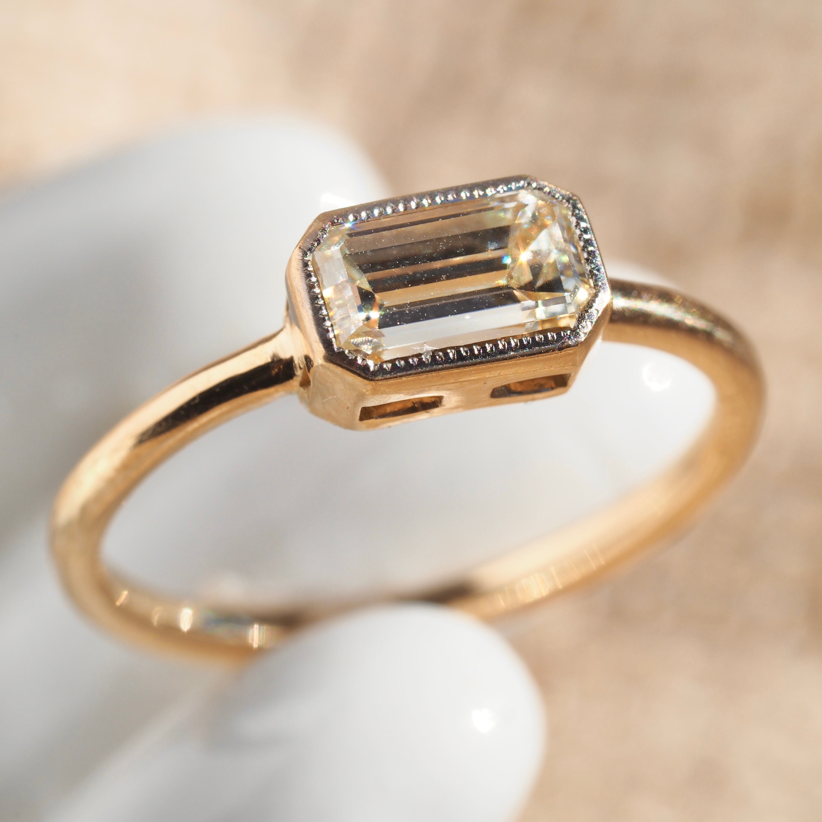 18k Gold Emerald Cut Diamond Solitaire Engagement Ring