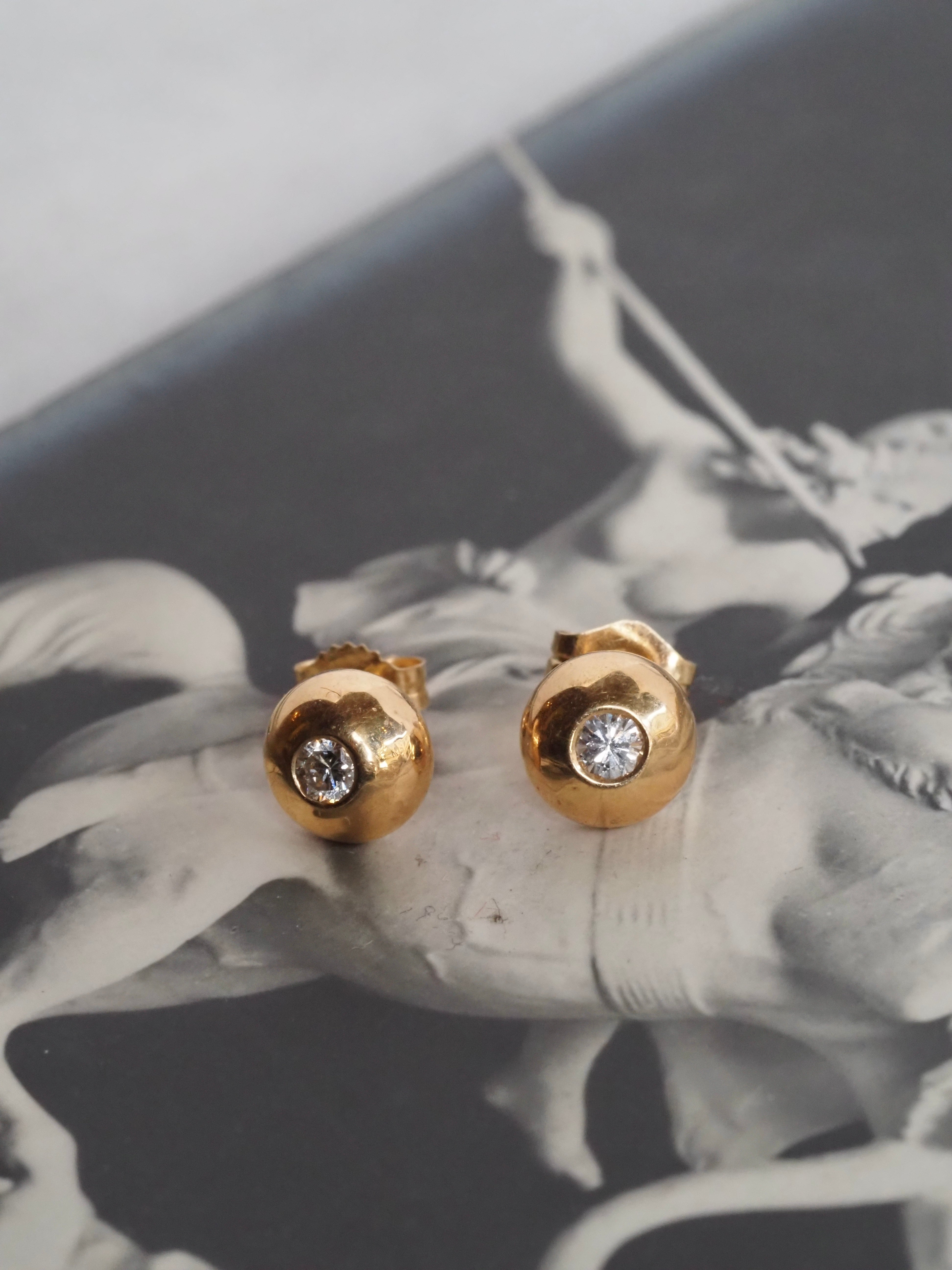 Vintage 14k Gold Domed Bezel Diamond Studs