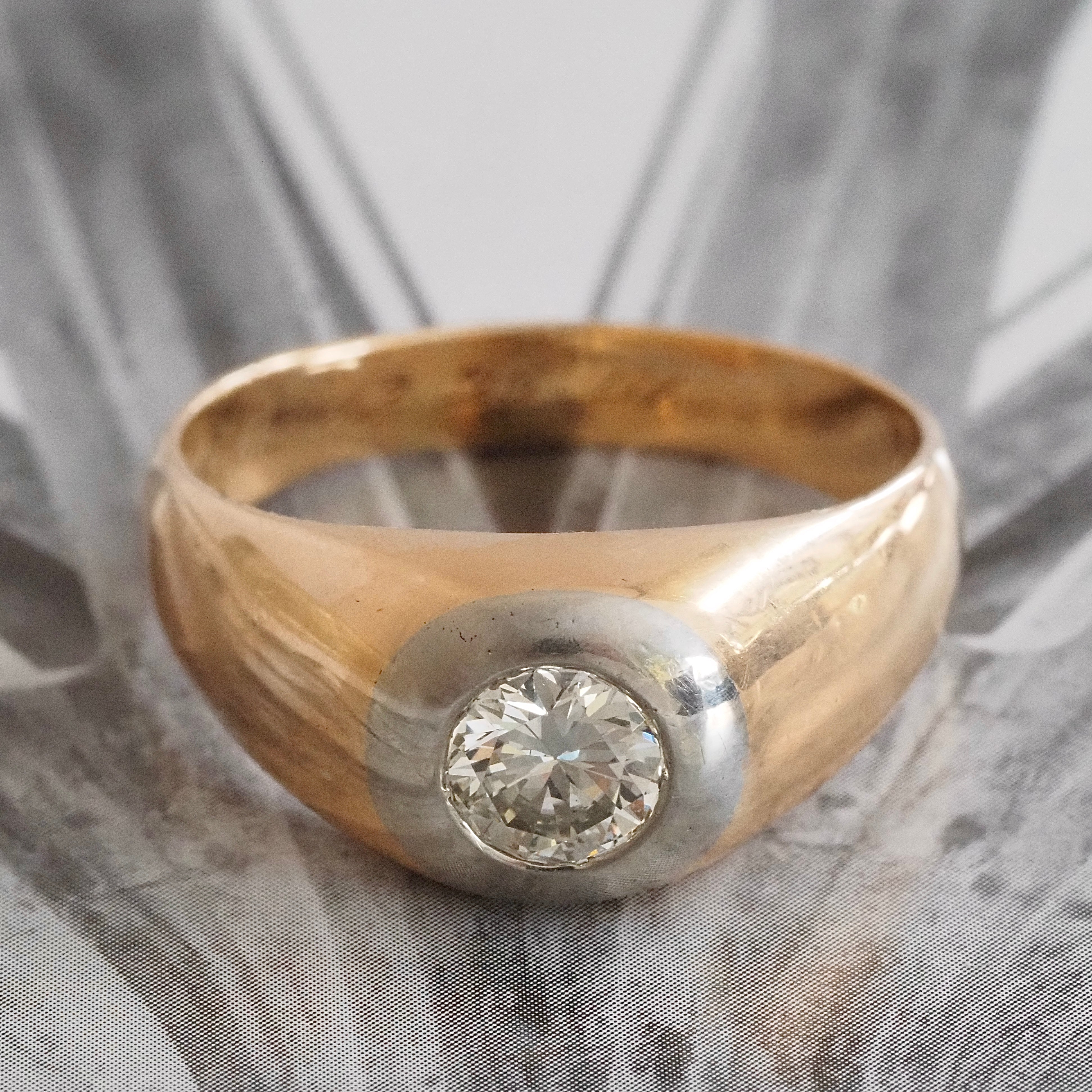 Vintage c. 1951 Flush Set Diamond 14k White and Yellow Gold Dome Engagement Ring
