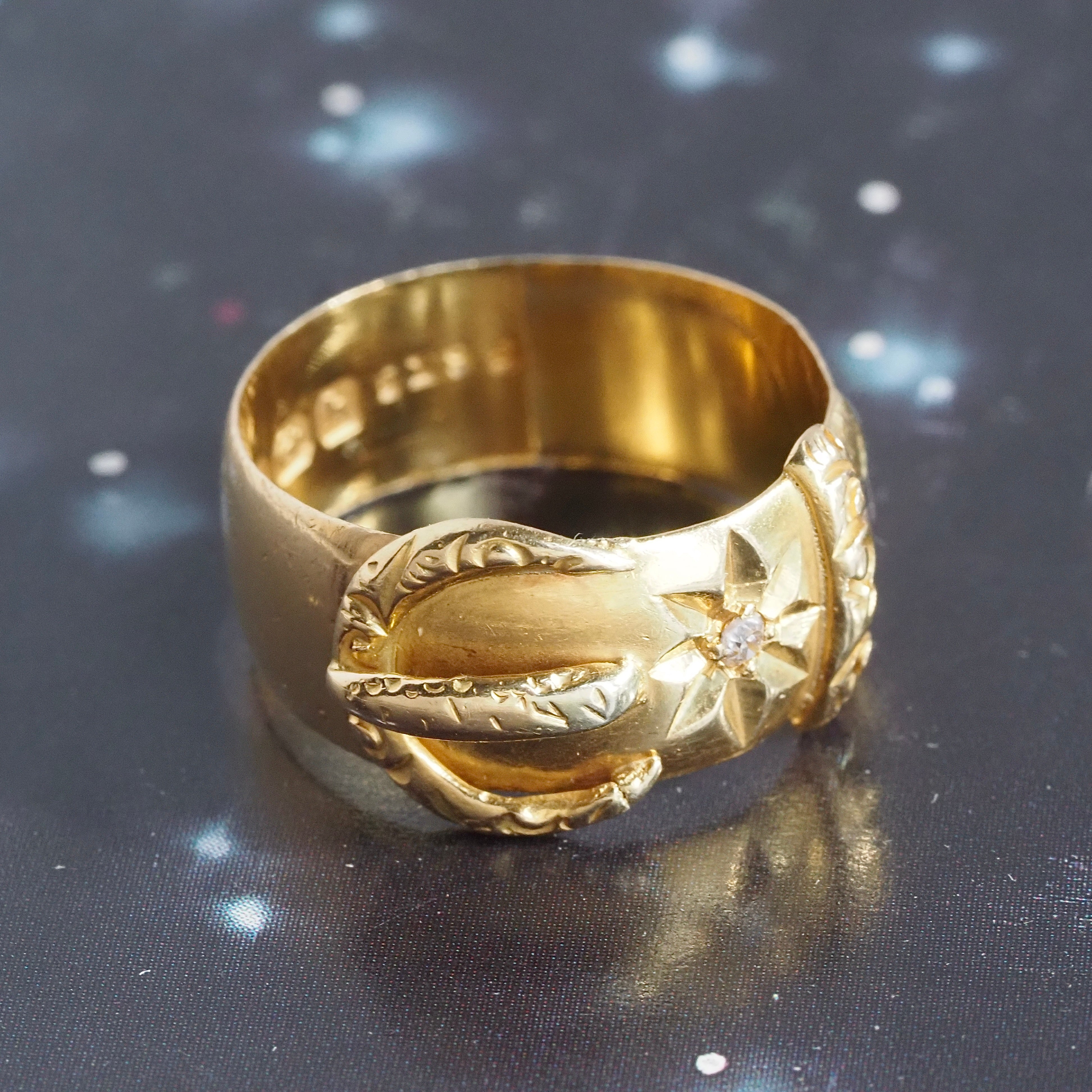 Antique English c. 1907 Diamond Starburst Belt Buckle 18k Gold Ring