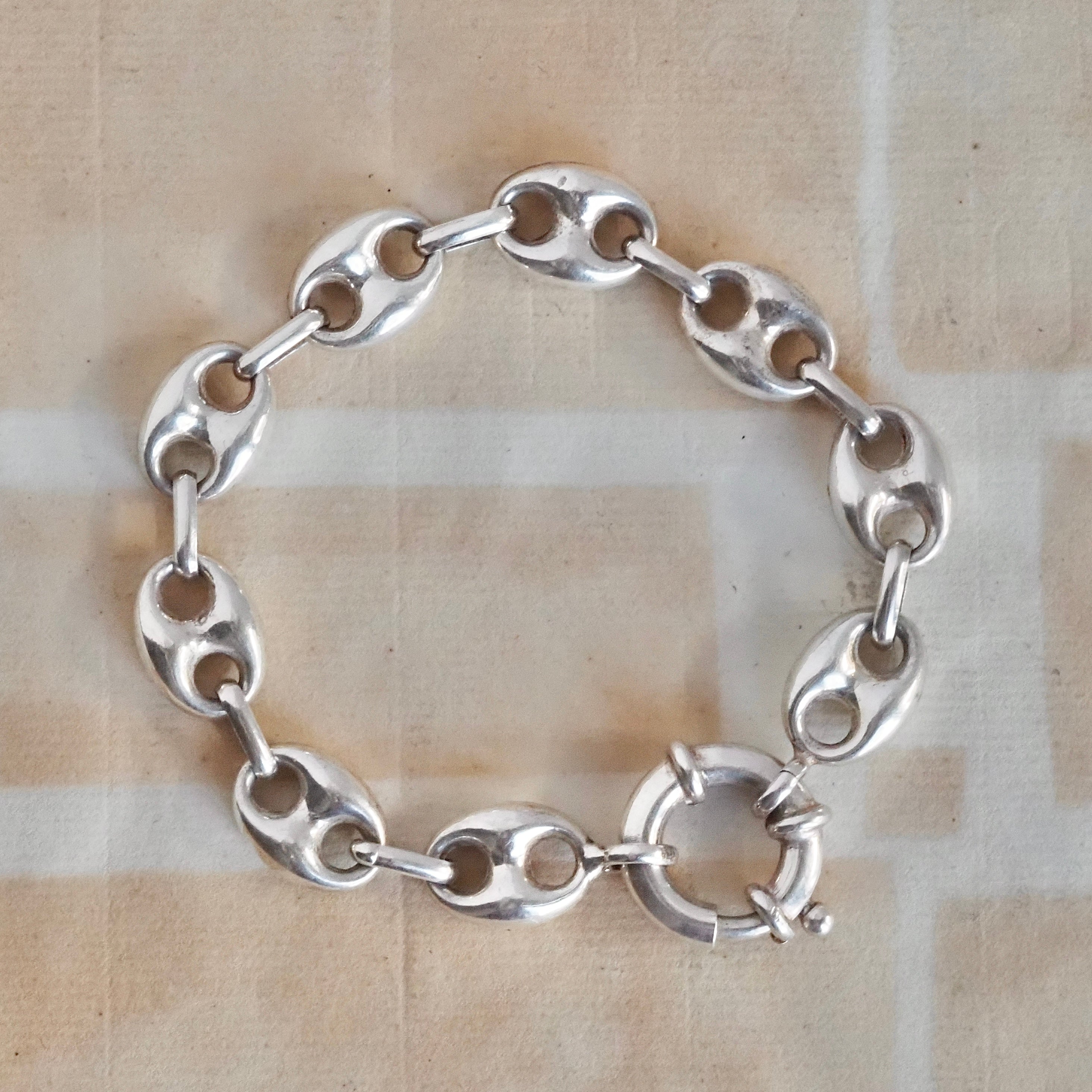 Vintage Italian Puffy Mariner Sterling Silver Bracelet with Bolt Clasp